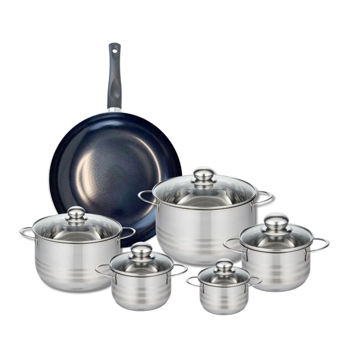 ELO Ensemble de 1 Poêle de cuisson 32 cm et 5 faitouts 12, 14, 16, 20 et 24 cm Elo Prima Brillant