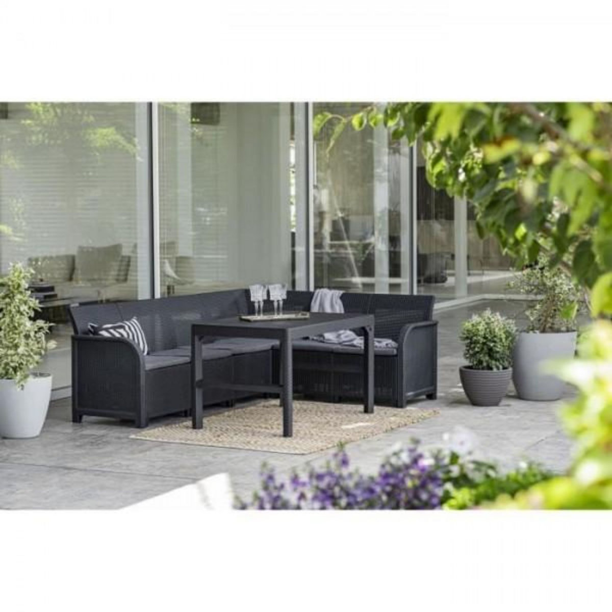 ALLIBERT by KETER Salon de jardin avec table basse 2 en 1 - en résine - Allibert by KETER - 6 personnes - SanRemo - Gris graphite