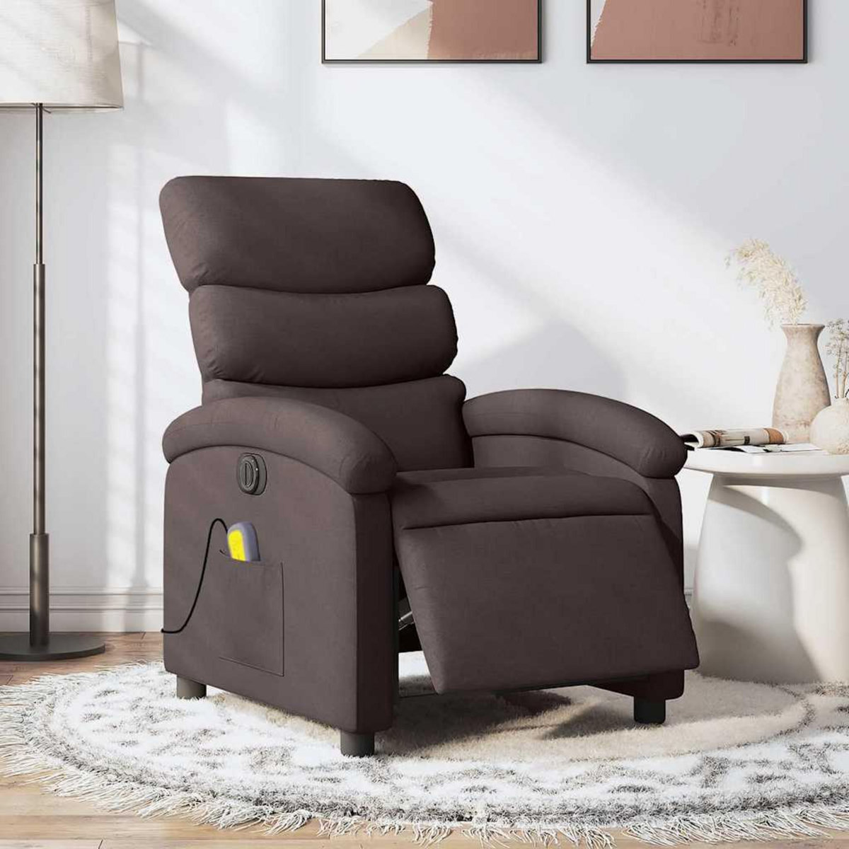 VIDAXL Fauteuil de massage inclinable electrique Marron fonce Tissu