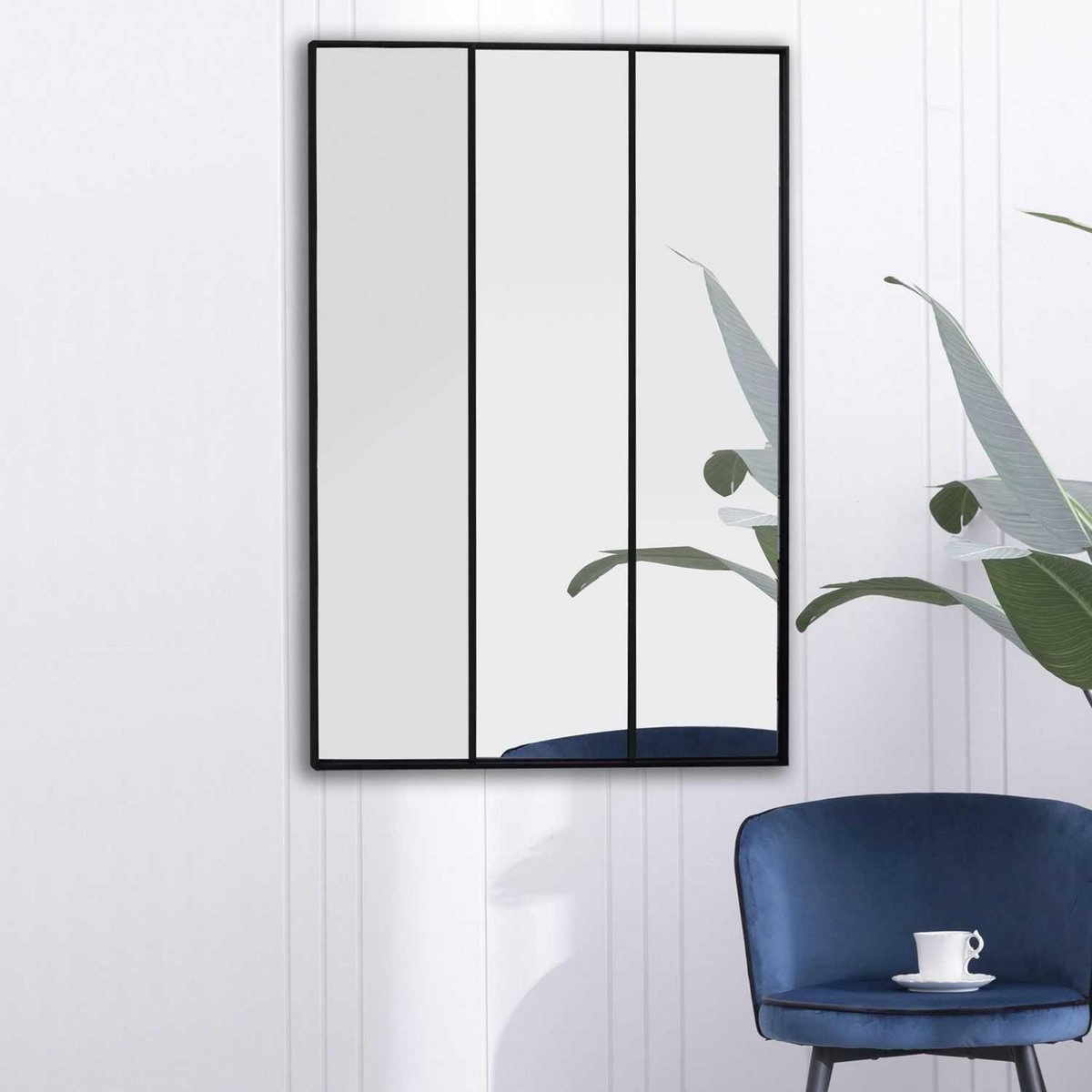 TOILINUX Miroir XXL style verrière en 3 parties en métal - Noir