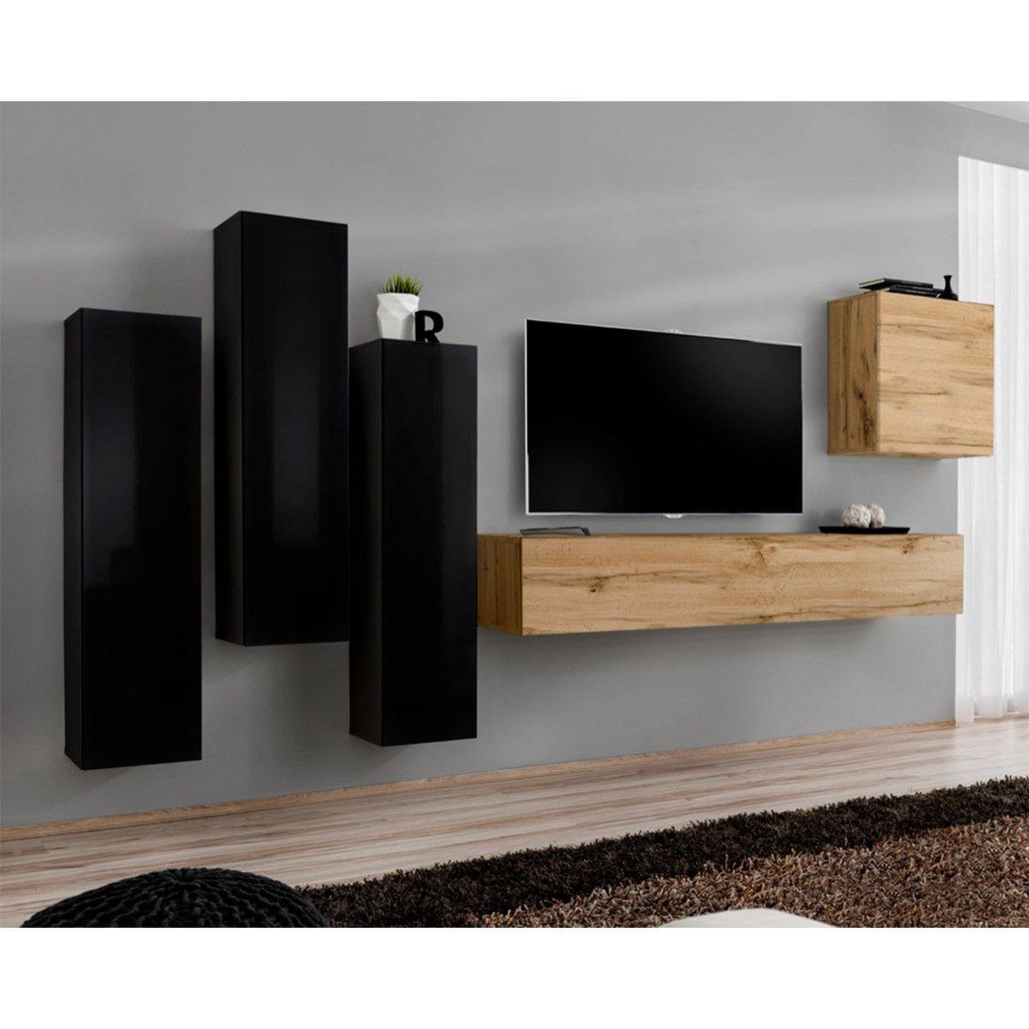 Paris Prix Meuble tv mural design  switch iii  330cm noir & naturel