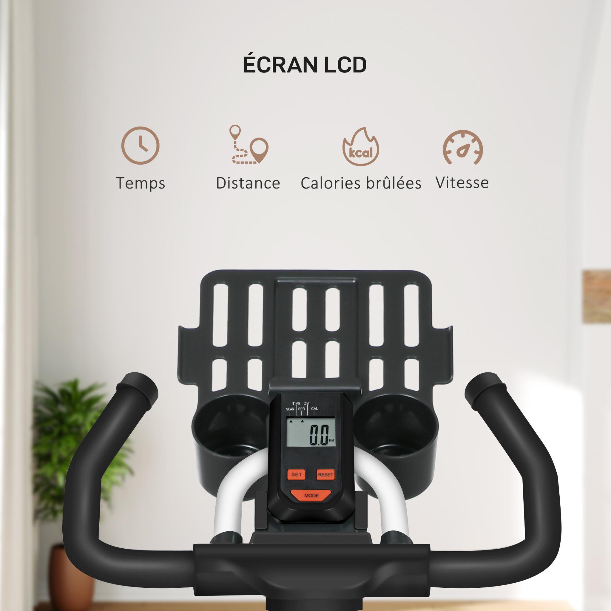 Voir la diapositive 4 : HOMCOM Vélo d'appartement avec écran LCD multifonction vélo biking cardio-training selle et guidon réglables volant inertie 8 Kg acier blanc