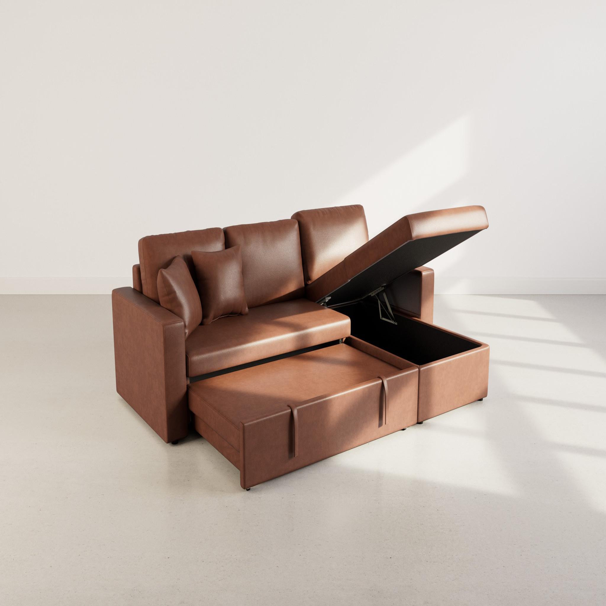Voir la diapositive 3 : BEST MOBILIER Cyrus - canapé d'angle réversible 4 places - convertible avec coffre - en simili
