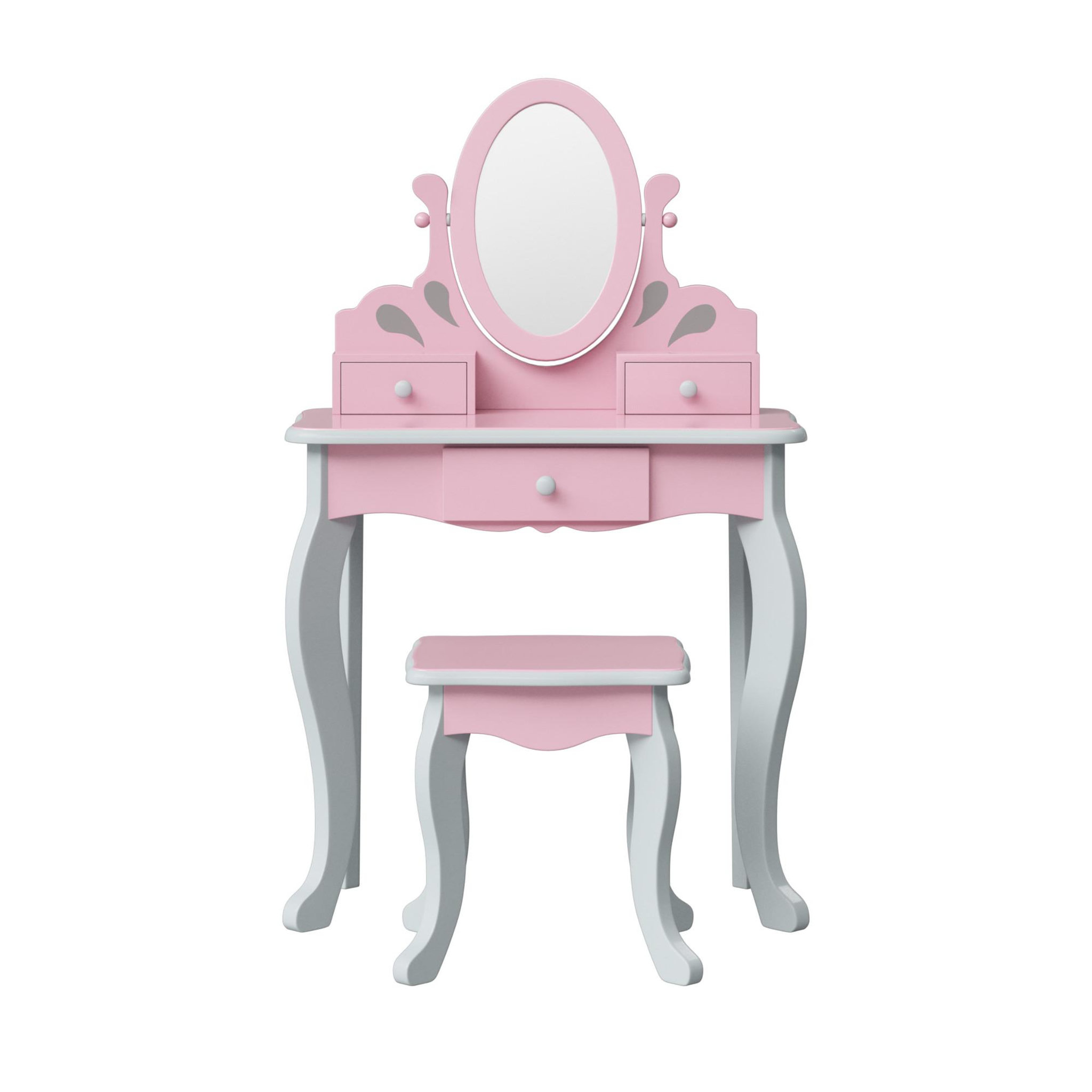 TEAMSON KIDS Coiffeuse Bois Rose et Grise avec Tabouret et Miroir Enfant