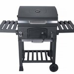 SWEEEK Barbecue Grill charbon de bois noir - Fumoir avec récupérateur de cendres. aérateurs. bac charbon ajustable et tablettes rabattables