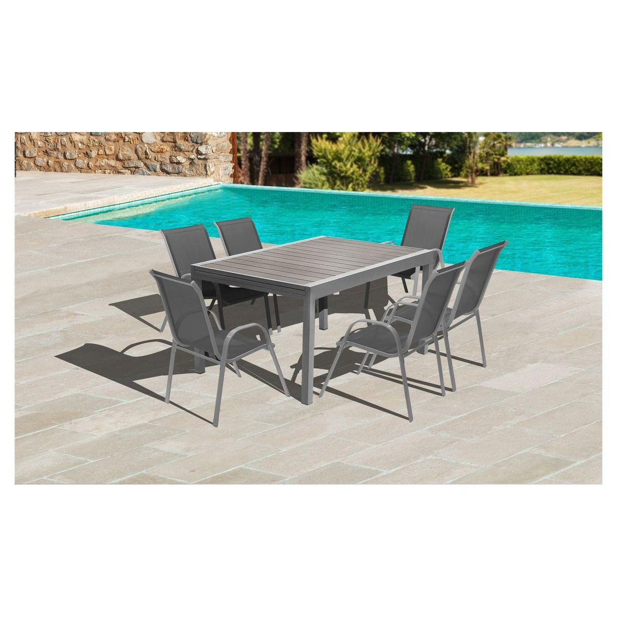 Inkazen Table de jardin extensible - 12 places - Aluminium/Verre trempé - Gris