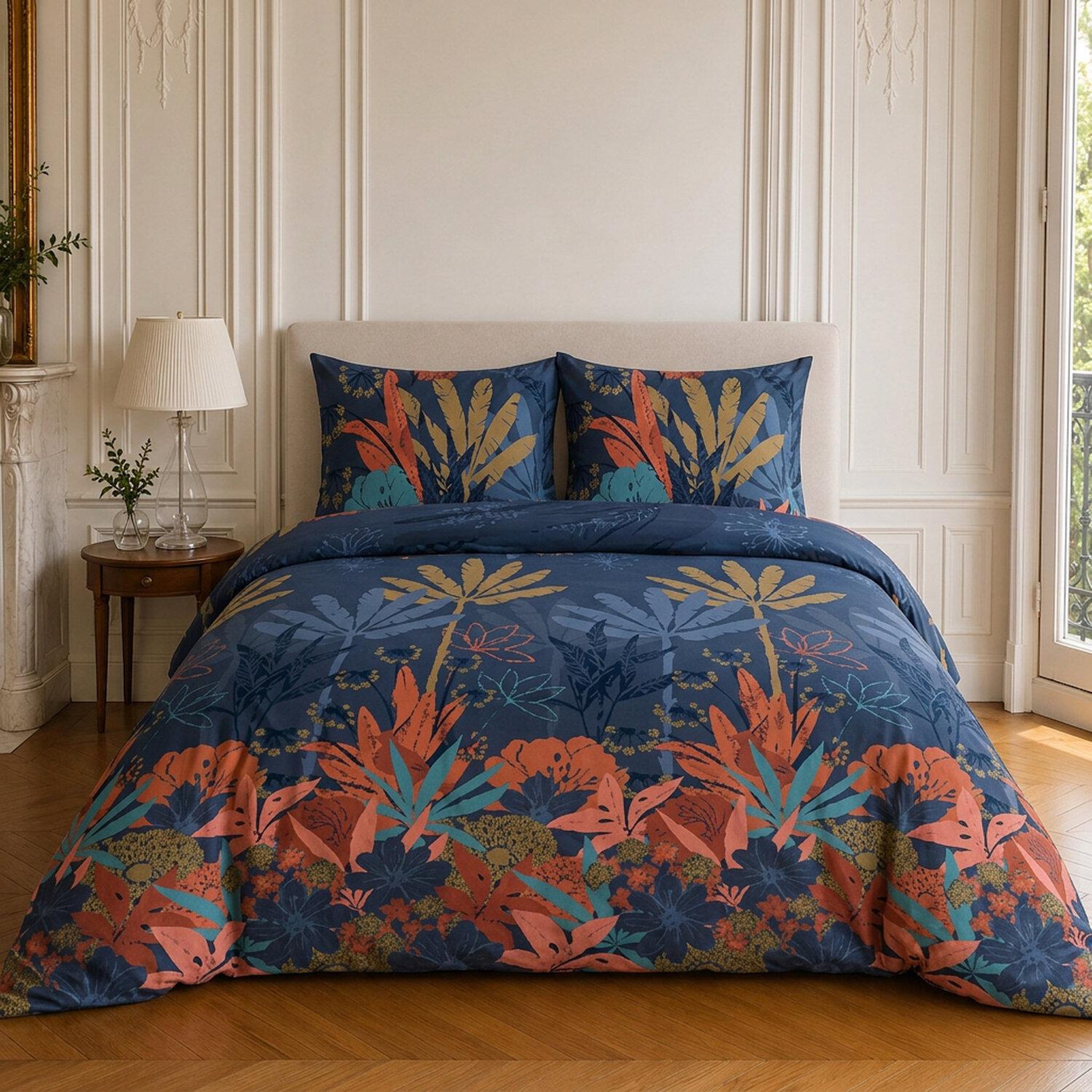 Home collection Parure housse de couette imprimée 100% microfibre - funny palm - 220x240 cm