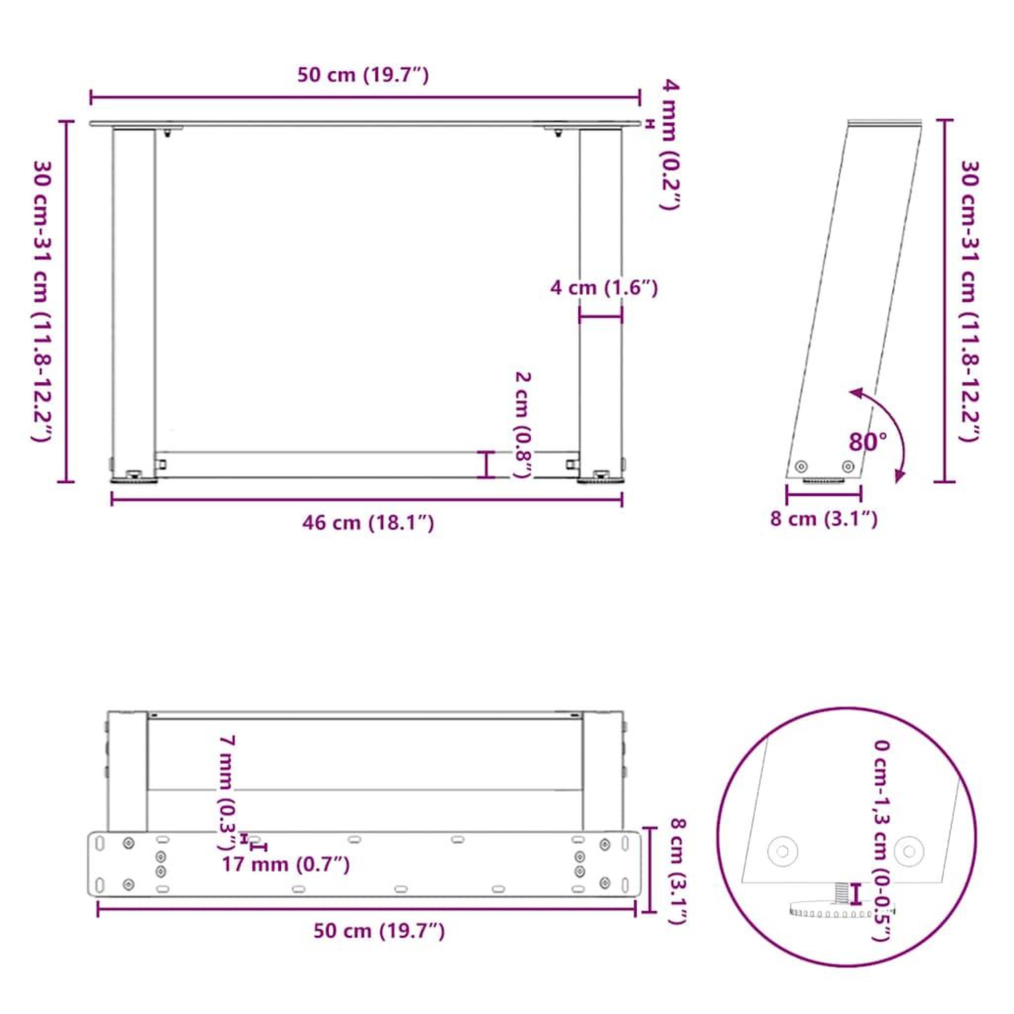 Voir la diapositive 6 : VIDAXL Pieds de table basse forme de U 2 pcs noir 50x(30-31) cm acier