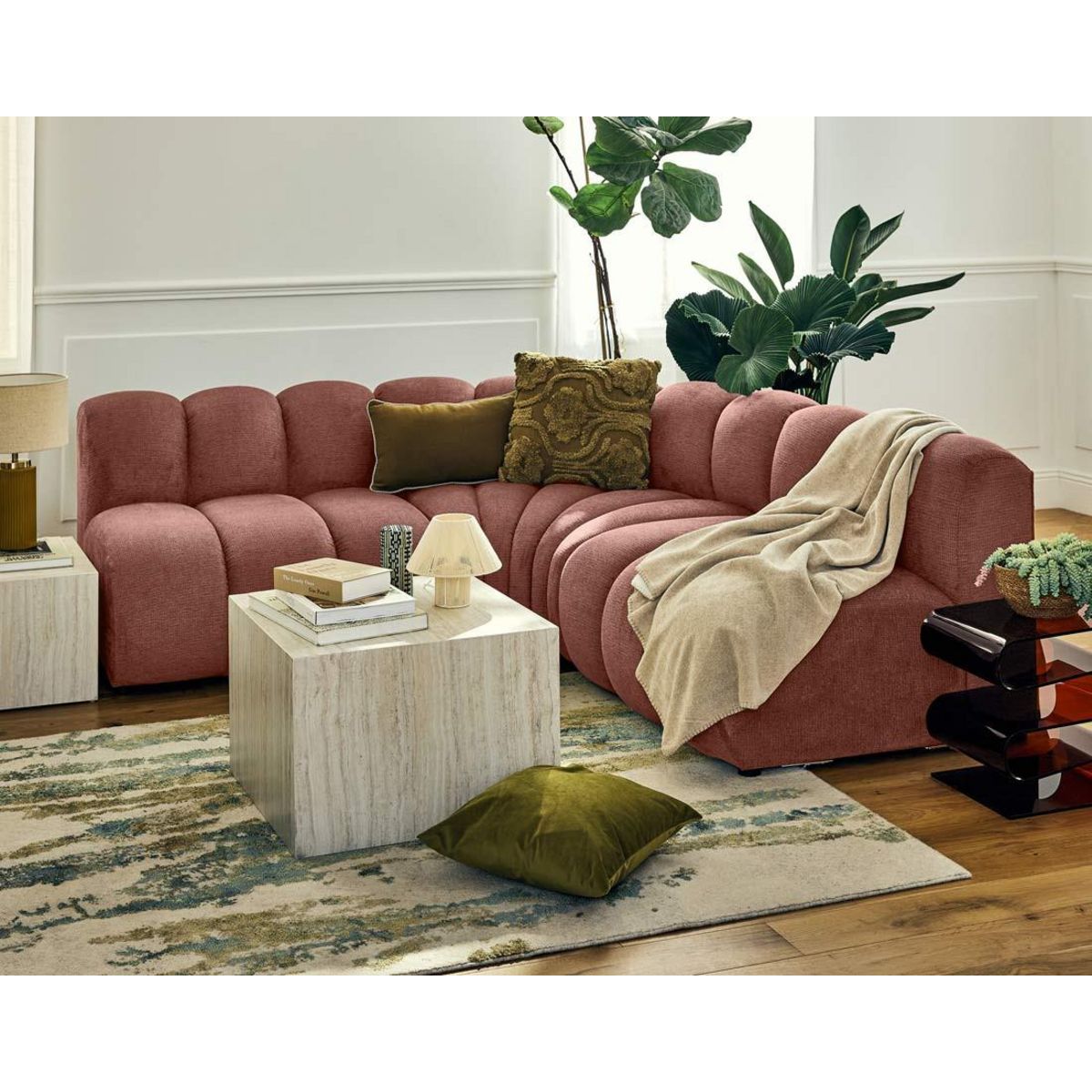 LISA DESIGN Debbie - canapé modulable d'angle réversible 4 places sans accoudoirs en tissu texturé