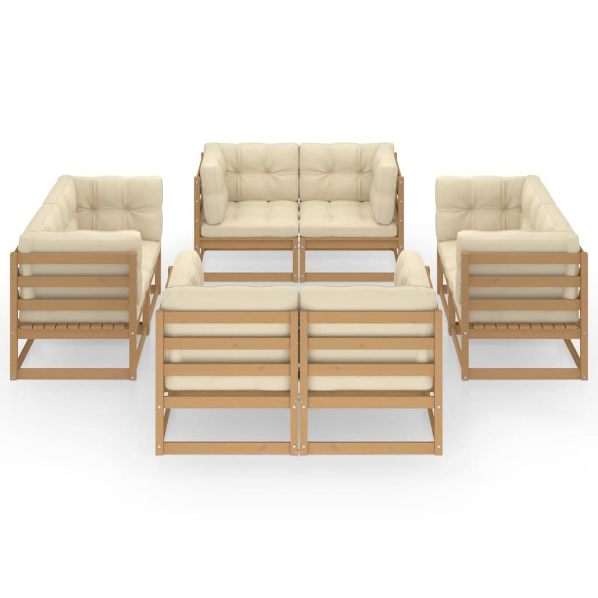 Voir la diapositive 2 : VIDAXL Salon de jardin 8 pcs avec coussins Bois de pin massif
