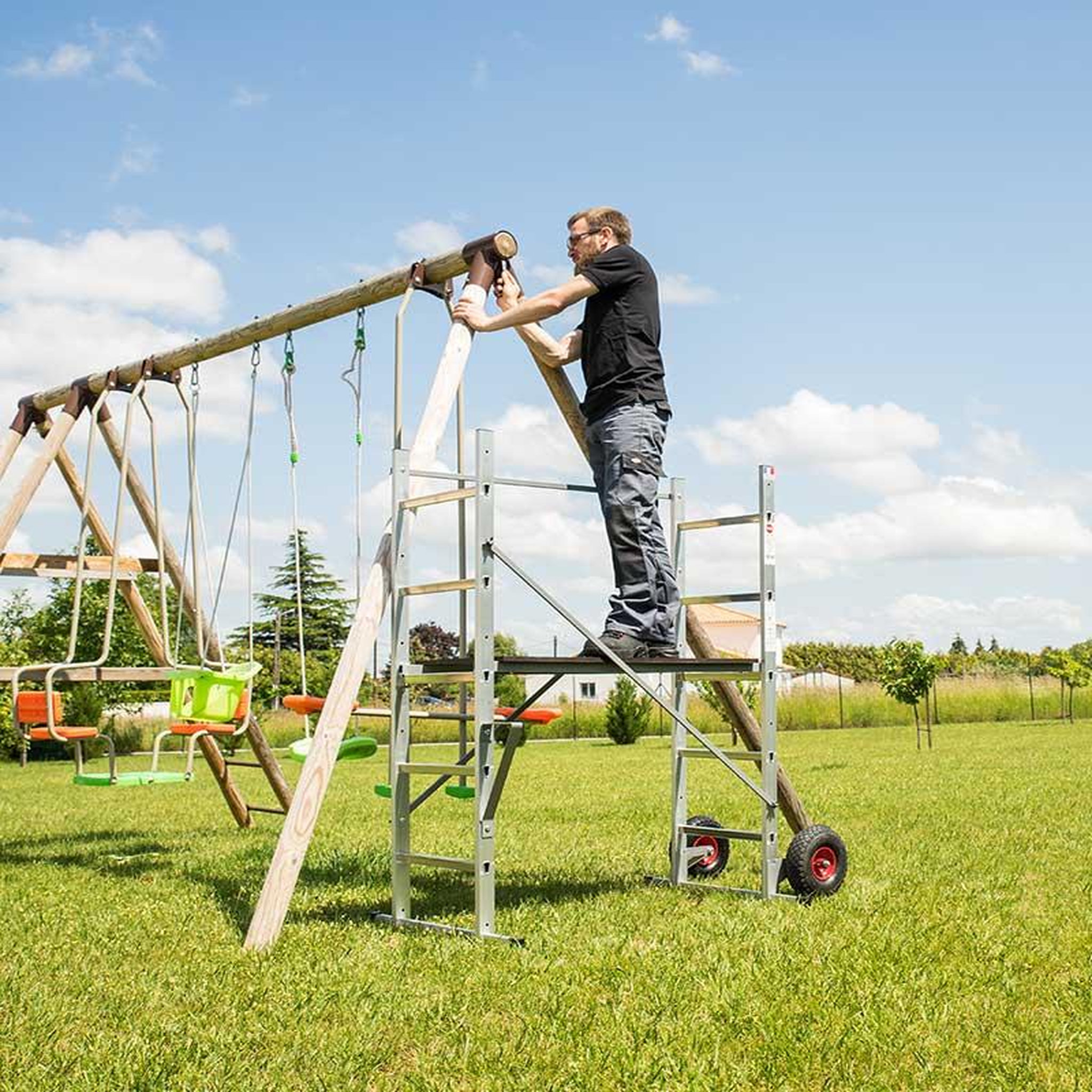 Voir la diapositive 5 : HAILO Echafaudage roulant de jardin tout terrain 0,9m/2,9m hailo hobbystep h3 jardin