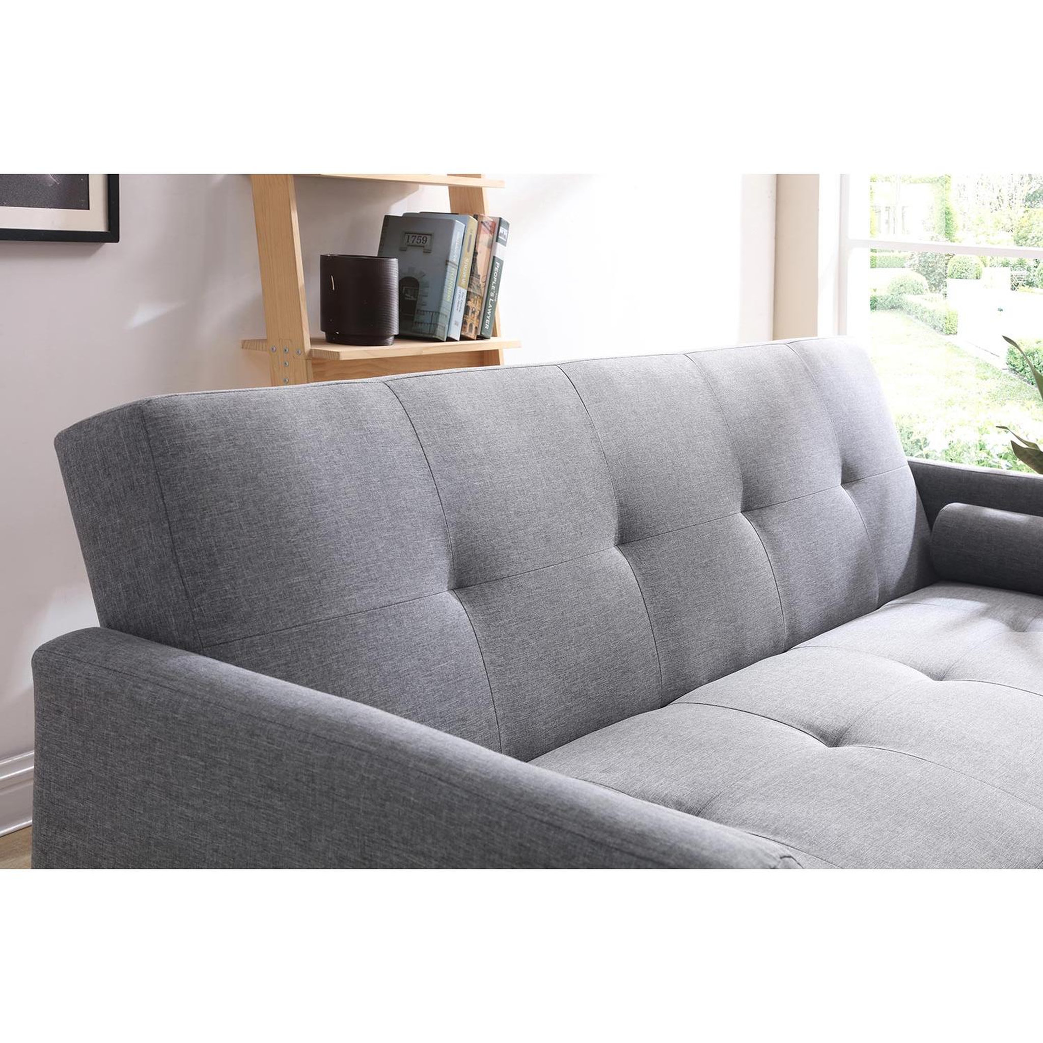 Voir la diapositive 6 : CONCEPT USINE Canapé convertible 3 places en tissu gris  WOODEN