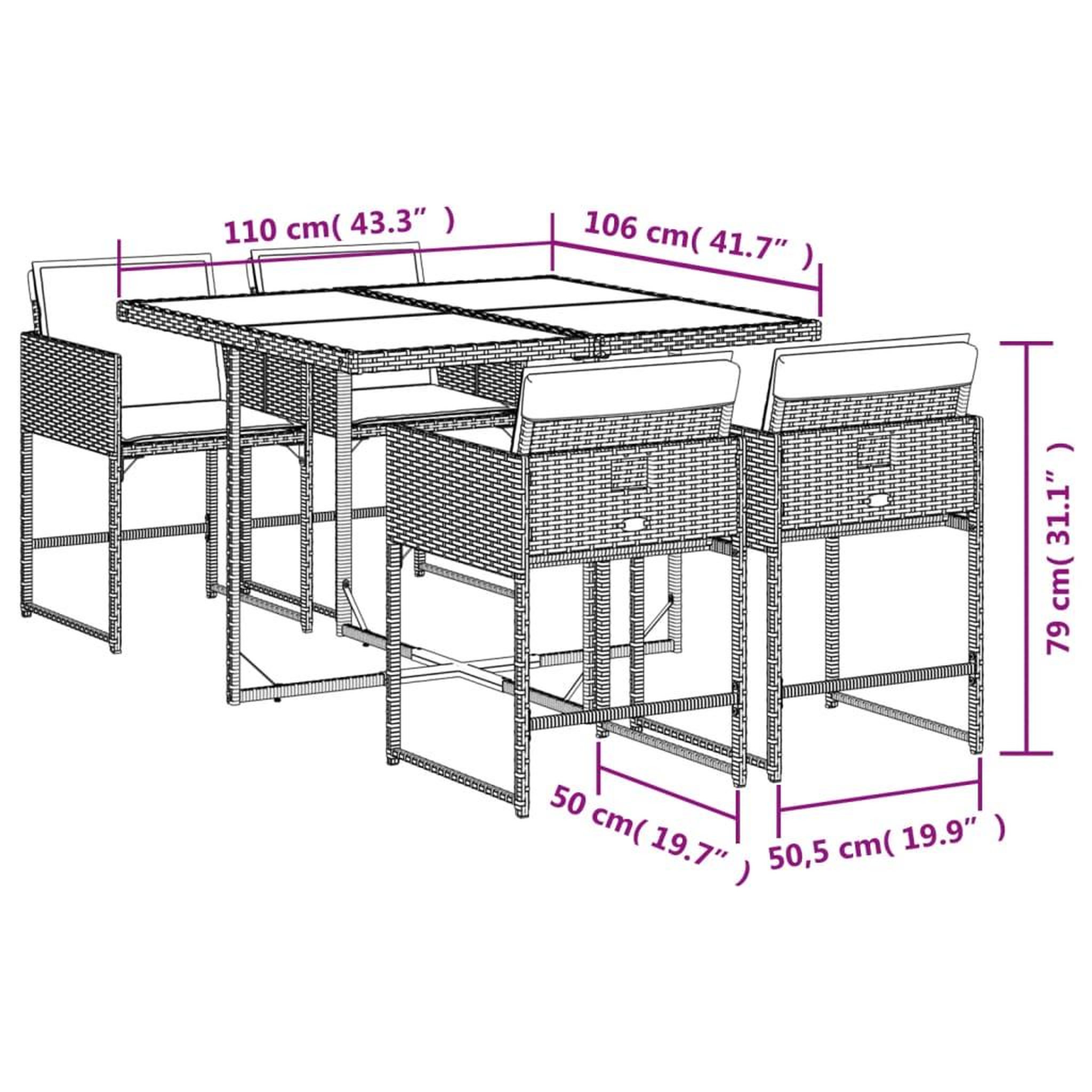 Voir la diapositive 6 : VIDAXL Ensemble a manger de jardin coussins 5pcs Noir Resine tressee