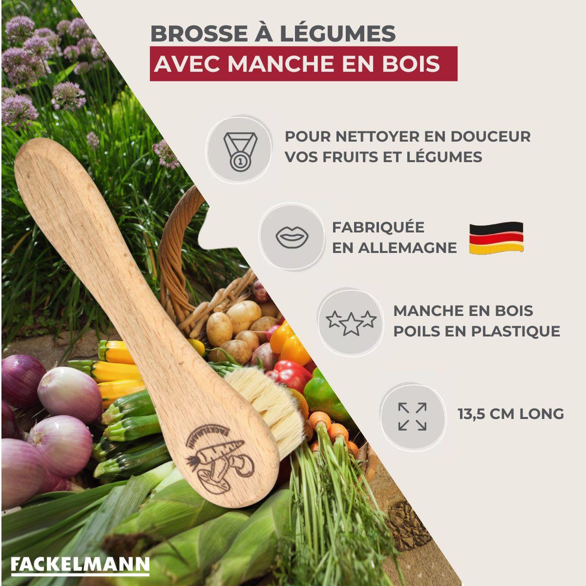 Voir la diapositive 3 : Fackelmann Brosse à légumes en bois fackelmann wood edition