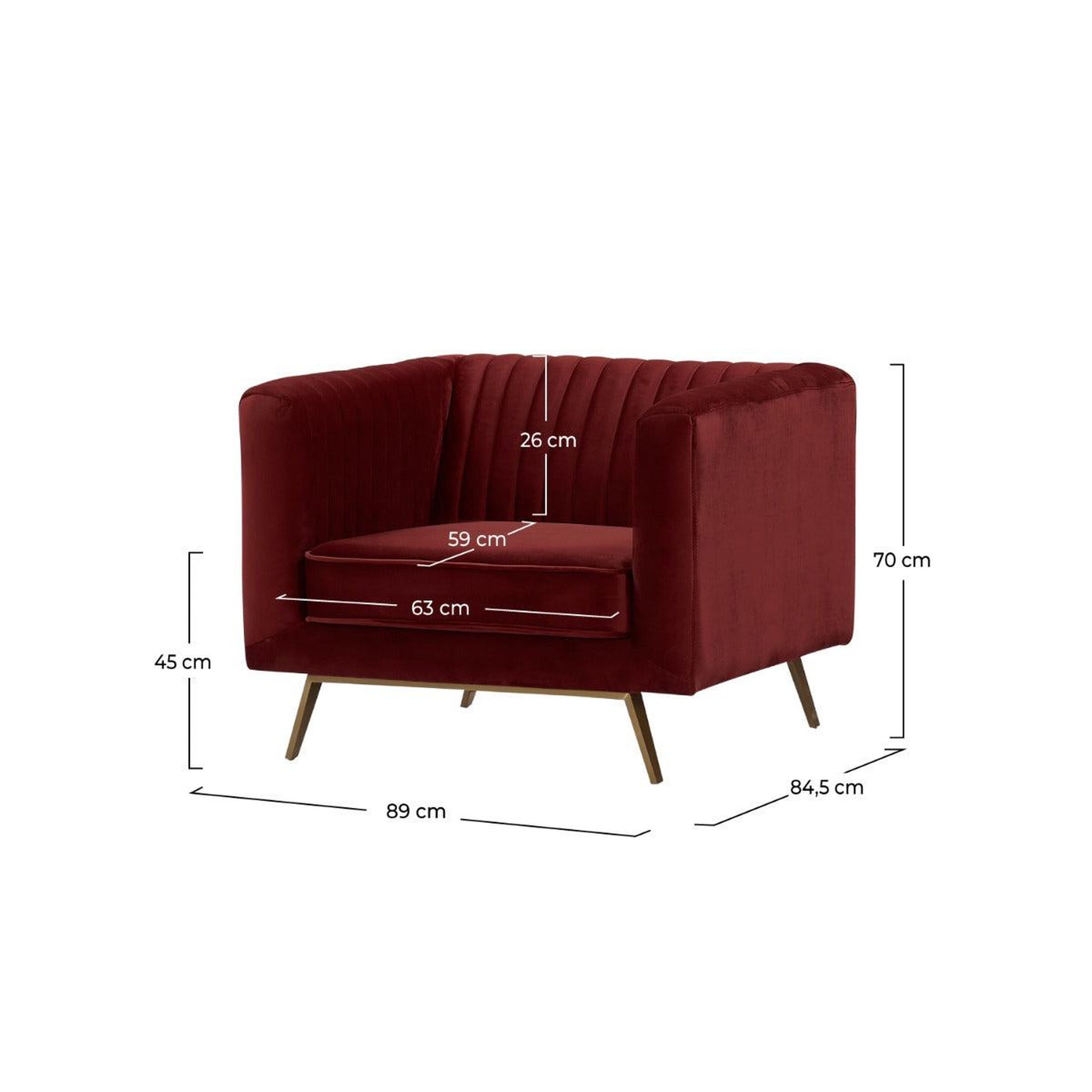 Voir la diapositive 4 : MAISON PAVANE Fauteuil en velours bordeaux et pieds en métal doré-gatsby