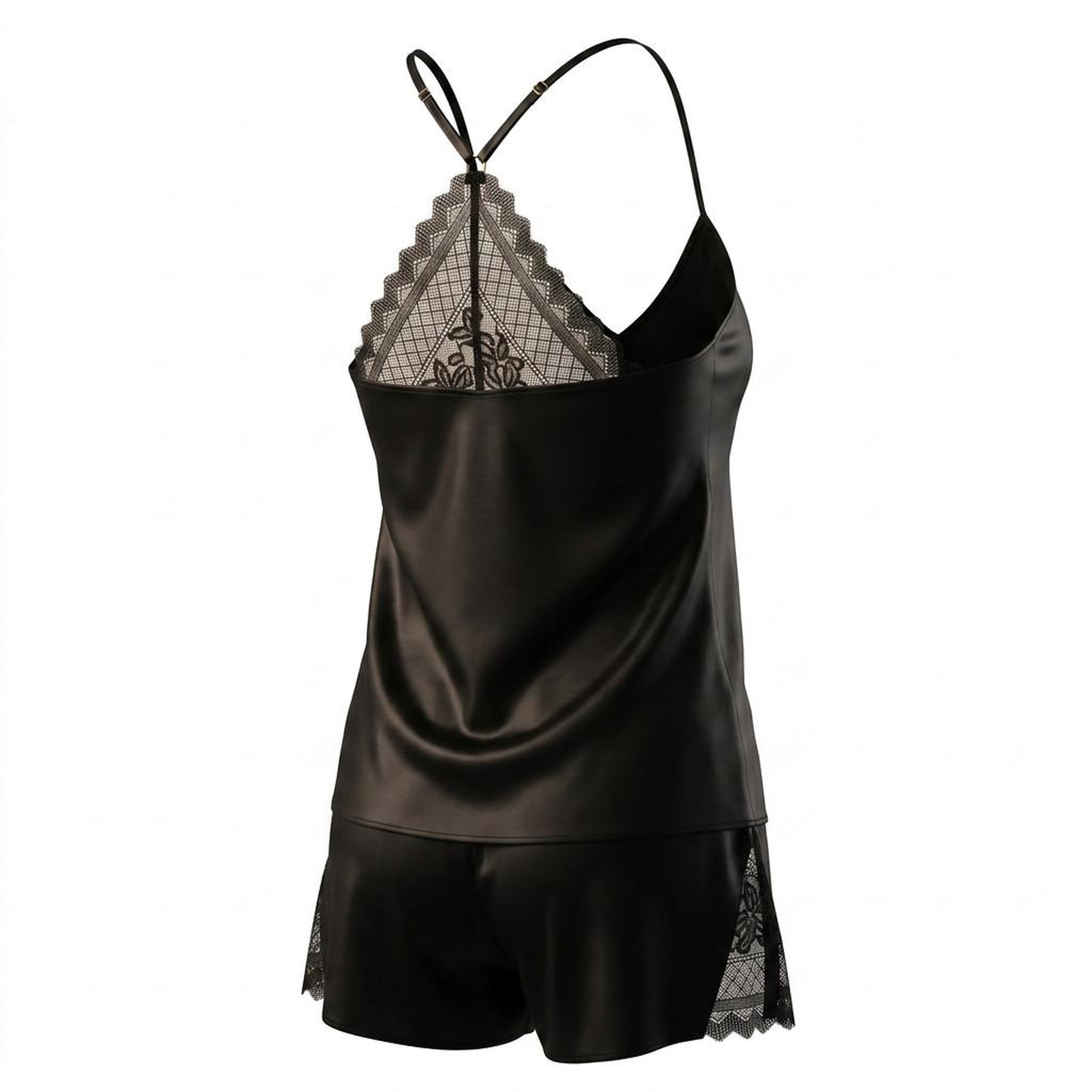 Voir la diapositive 3 : OZABI OZABI Pyjama Femme Satiné Débardeur Dentelle Col V Toucher Soie