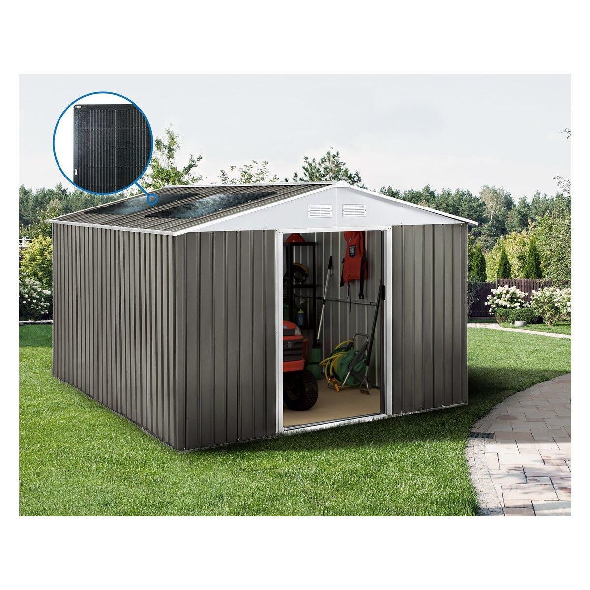 Habitat et Jardin Abri jardin métal  Dallas  - 15.16m² avec panneau solaires - Taupe