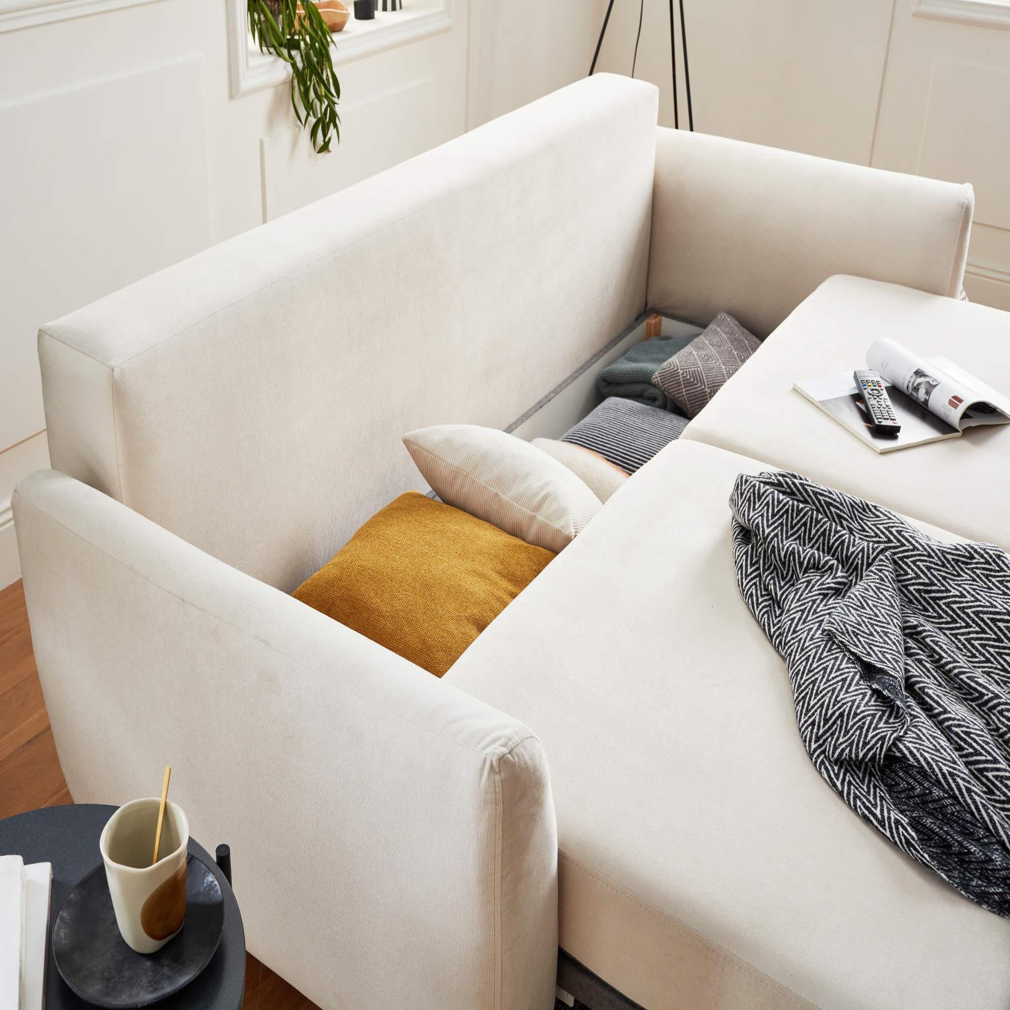 Voir la diapositive 4 : BEST MOBILIER Nils - canapé droit 3 places convertible - avec coffre de rangement - velours