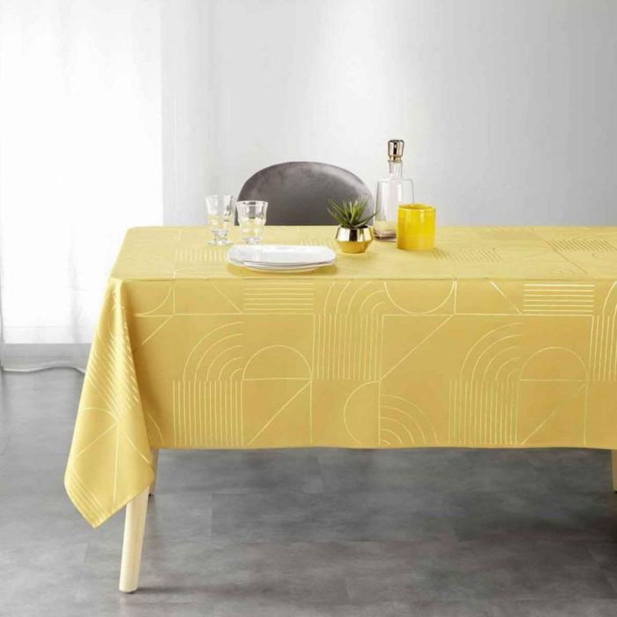 Paris Prix Nappe Imprimée Déco  Lineor  150x240cm Jaune