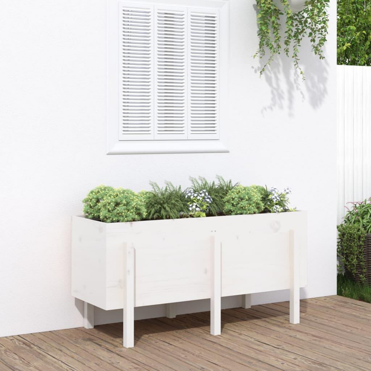 VIDAXL Lit sureleve de jardin blanc 121x50x57 cm bois de pin massif