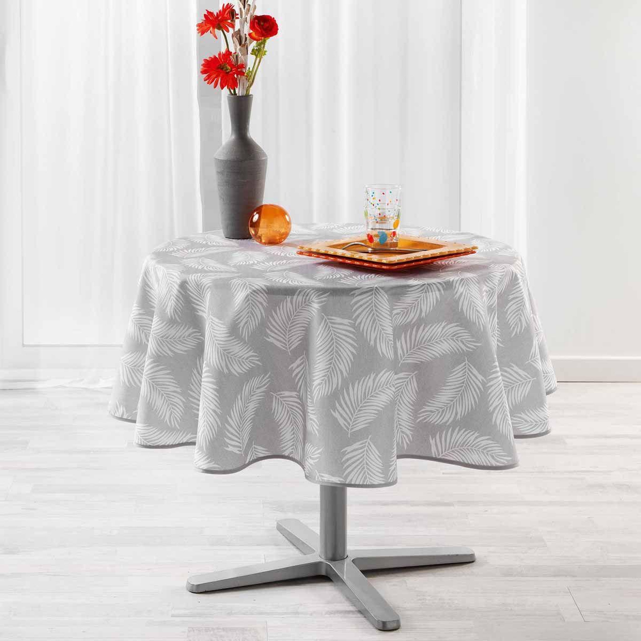Douceur d'Intérieur Nappe ronde imprimée  lifette  180cm gris