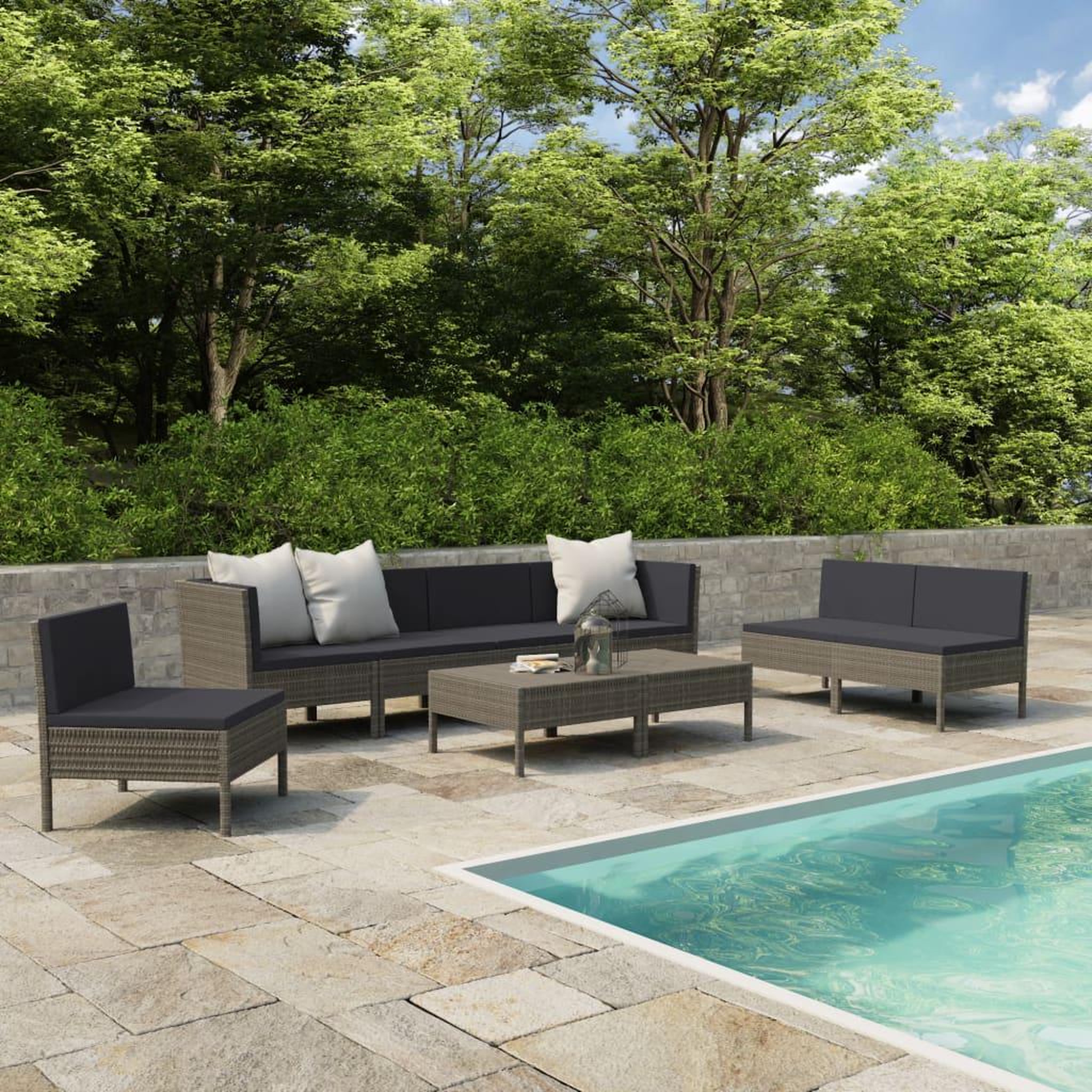 Voir la diapositive 1 : VIDAXL Salon de jardin 9 pcs avec coussins Resine tressee Gris