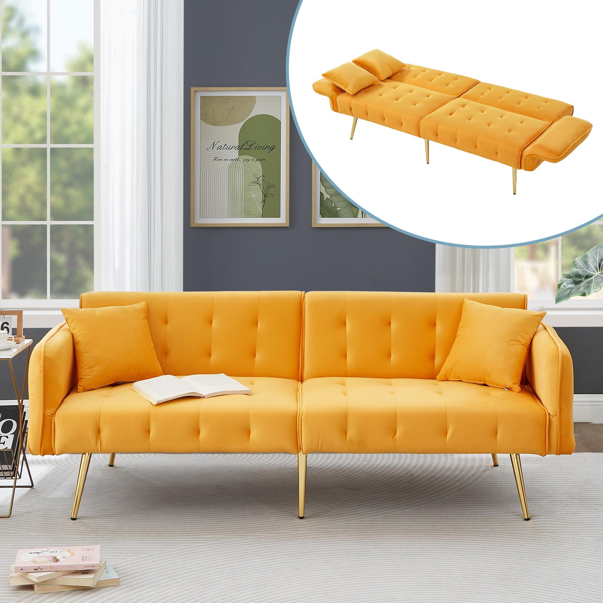 Voir la diapositive 2 : MERAX Canapé droit convertible 2 pl velours