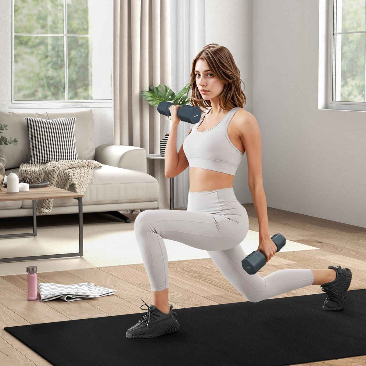 HOMCOM Lot de 2 haltères réglables hexagonales avec poignée antidérapante pour l'entraînement à domicile, 2 x 2.5kg gris