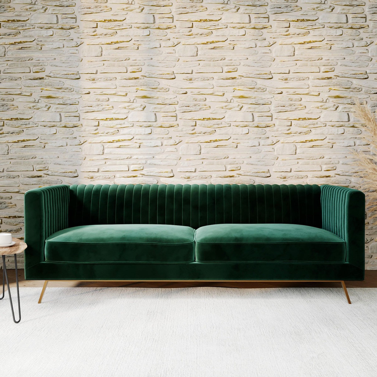 Rendez vous déco Canapé 3 places en velours vert foncé - Gatsby