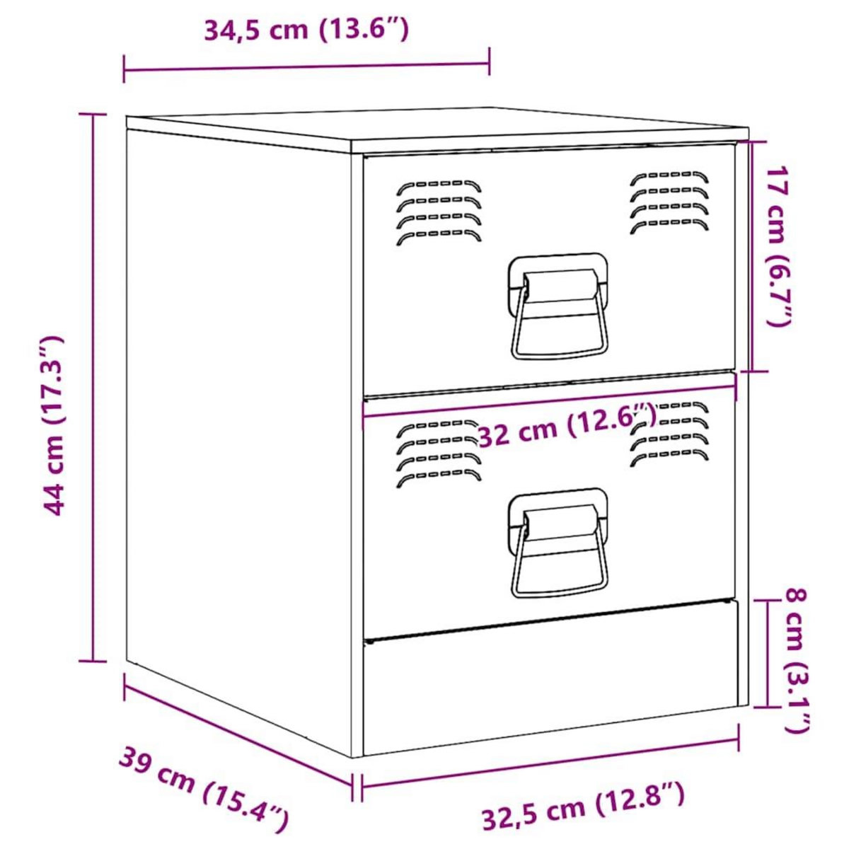 VIDAXL Tables de chevet 2 pcs jaune 34,5x39x44 cm acier