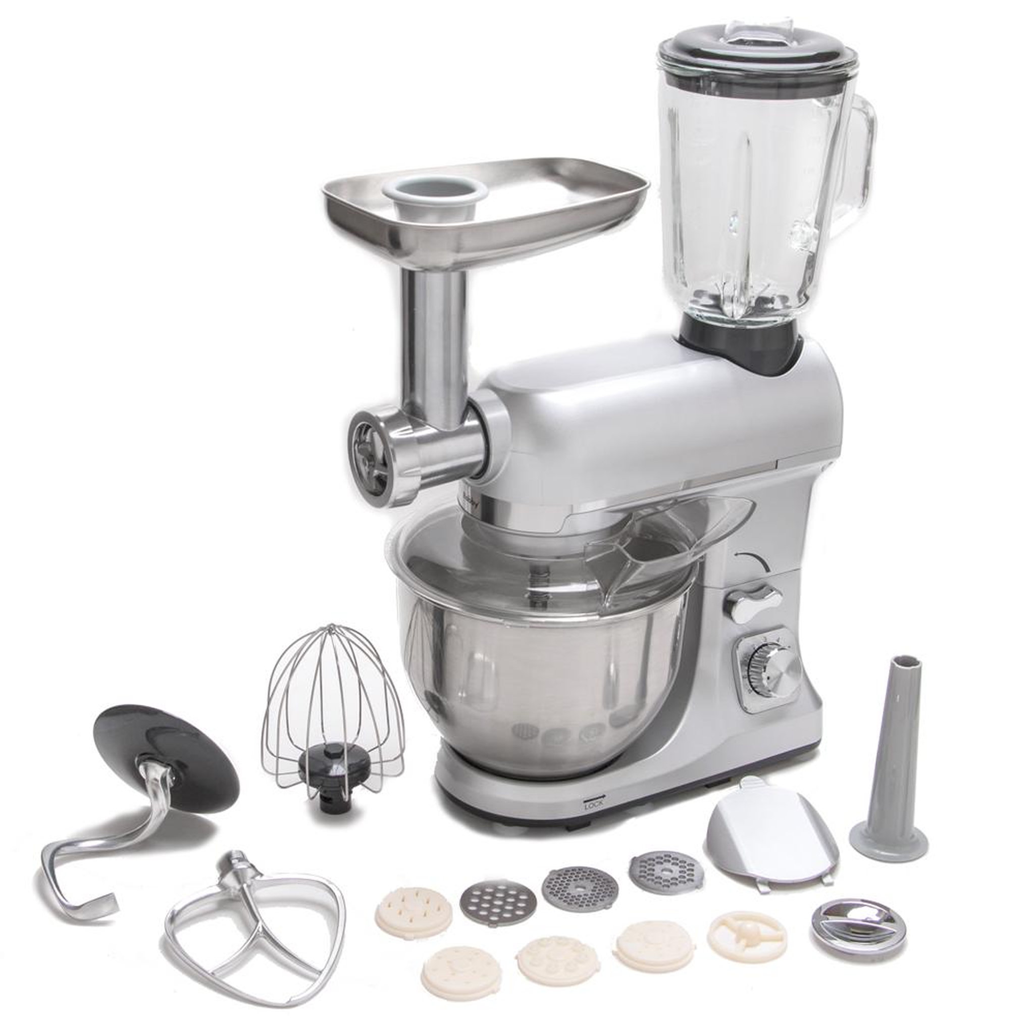Voir la diapositive 6 : Robby Robot multifonctions 5l 1000w silver avec hachoir et blender 1,5l en verre - robimix silver