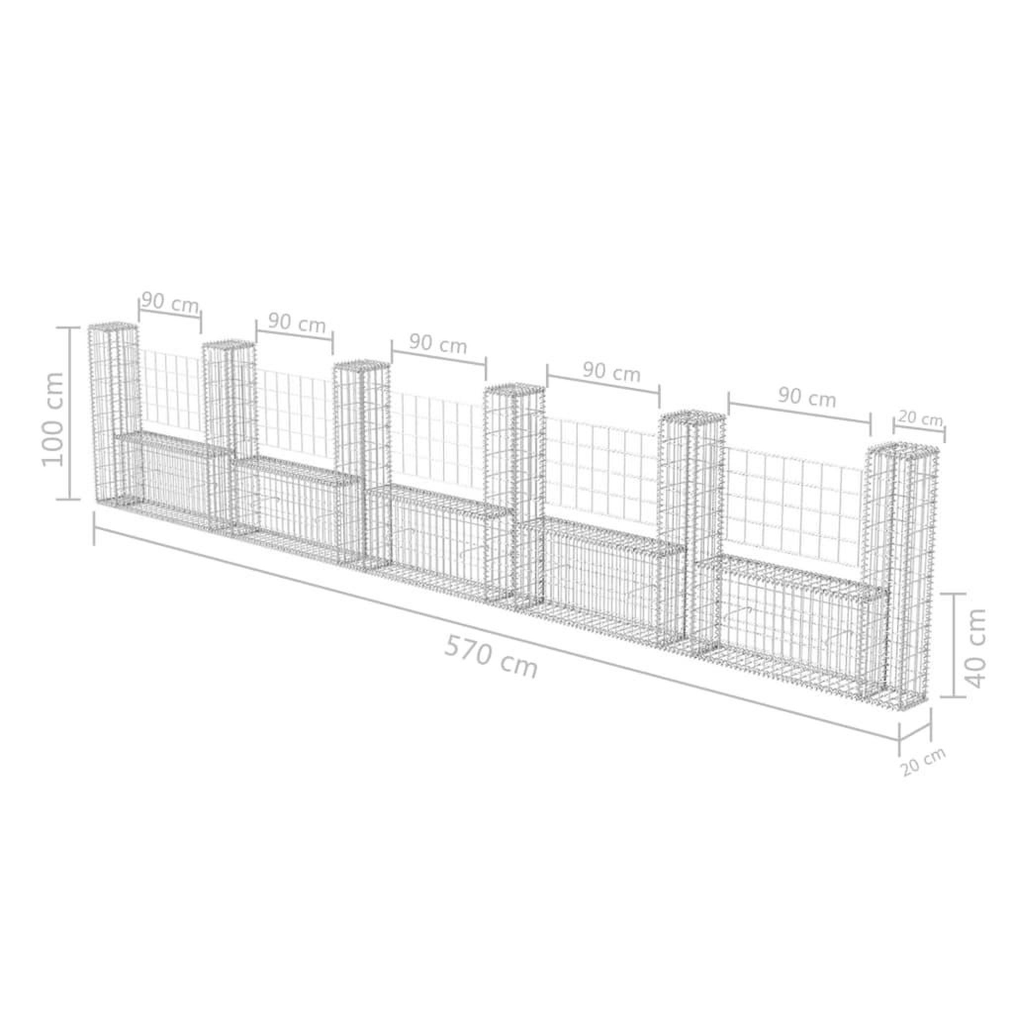 Voir la diapositive 6 : VIDAXL Panier de gabion en forme de U Acier galvanise 570x20x100 cm
