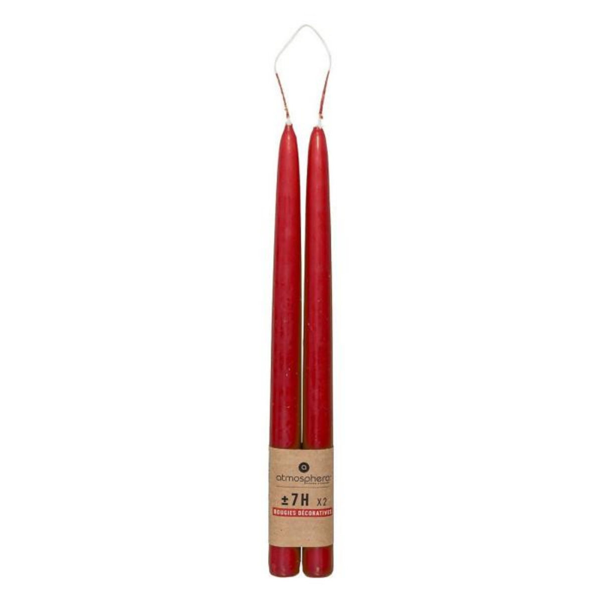 ATMOSPHERA Lot de 2 Bougies Bâton  Hugo  30cm Rouge