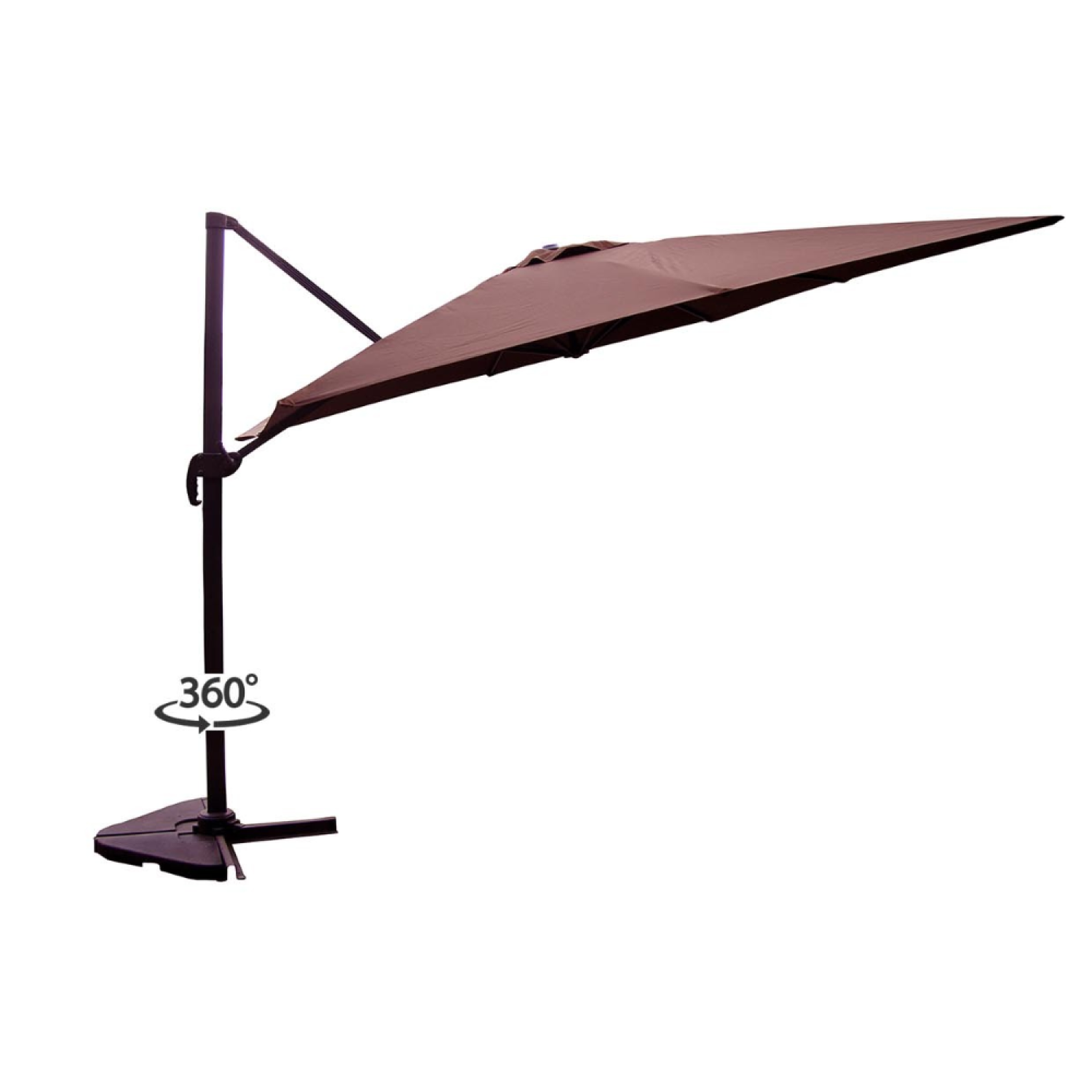 Voir la diapositive 4 : CONCEPT USINE Parasol  marron déporté carré 3 x 3 m rotatif à 360 PALATINO