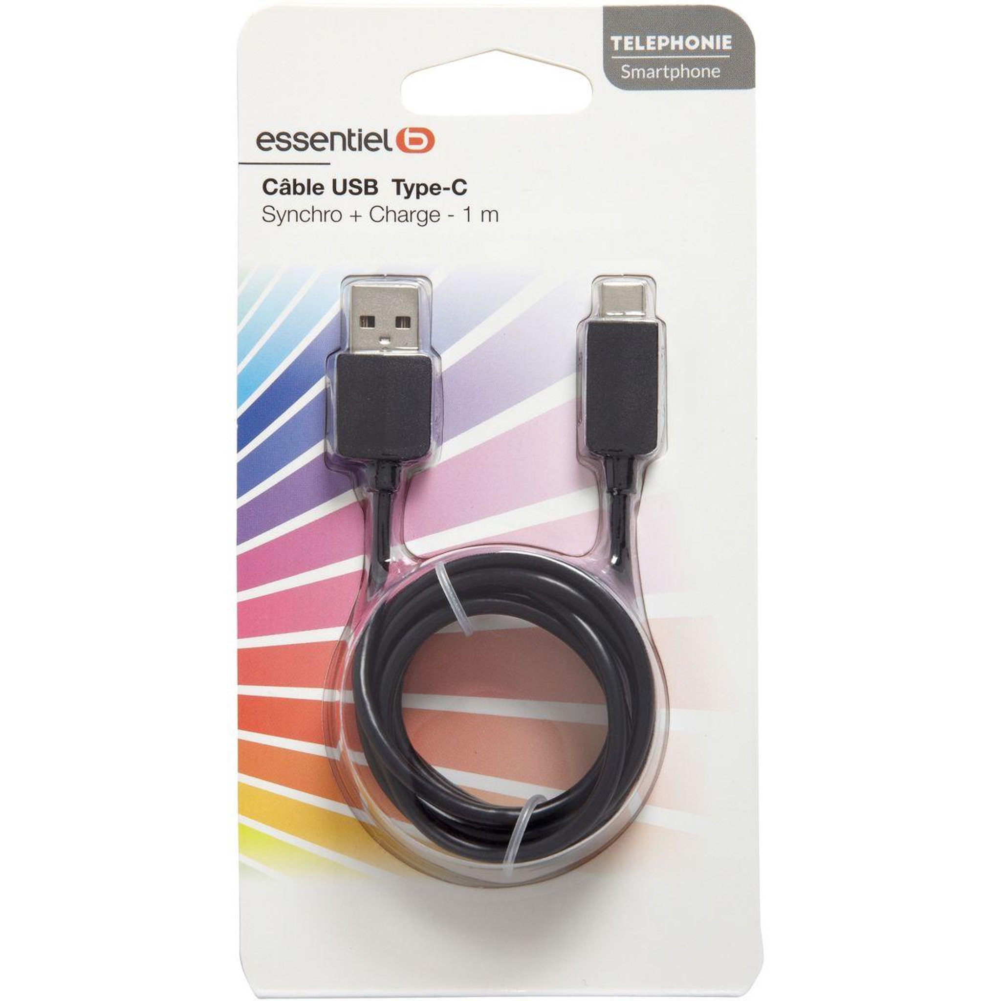Voir la diapositive 3 : ESSENTIEL B Câble usb vers usb 1m noir compatible iphone 17 16 15 pro max et samsung galaxy s25 s24 ultra