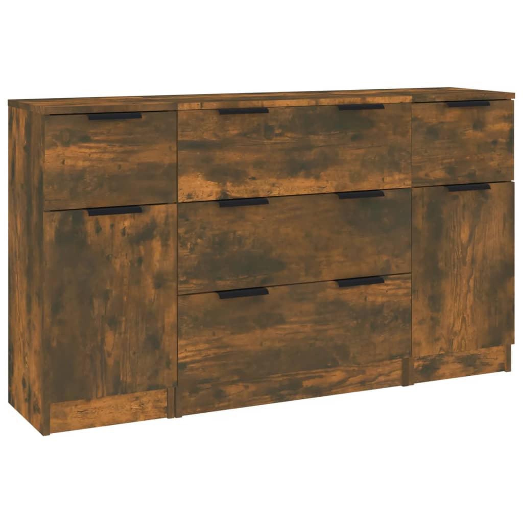 Voir la diapositive 2 : VIDAXL Ensemble de buffets 3 pcs chene fume bois d'ingenierie