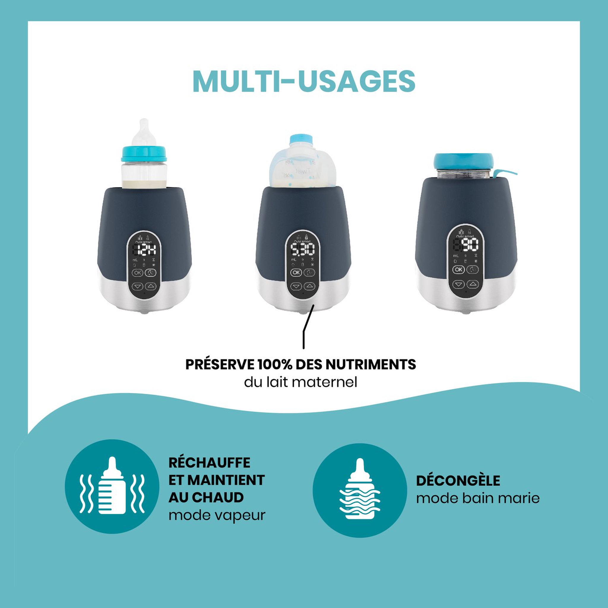 Voir la diapositive 3 : BABYMOOV Chauffe-biberons Maison / Voiture NutriSmart 