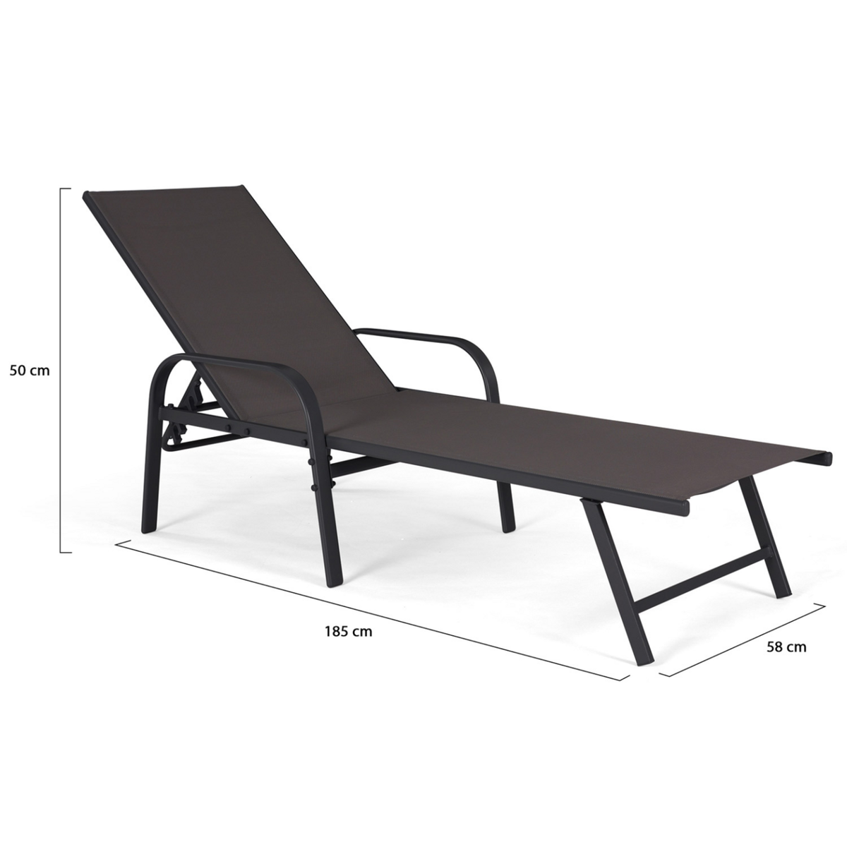 ID MARKET Lot de 2 transats de jardin inclinables FIDJI en acier noir et toile gris anthracite