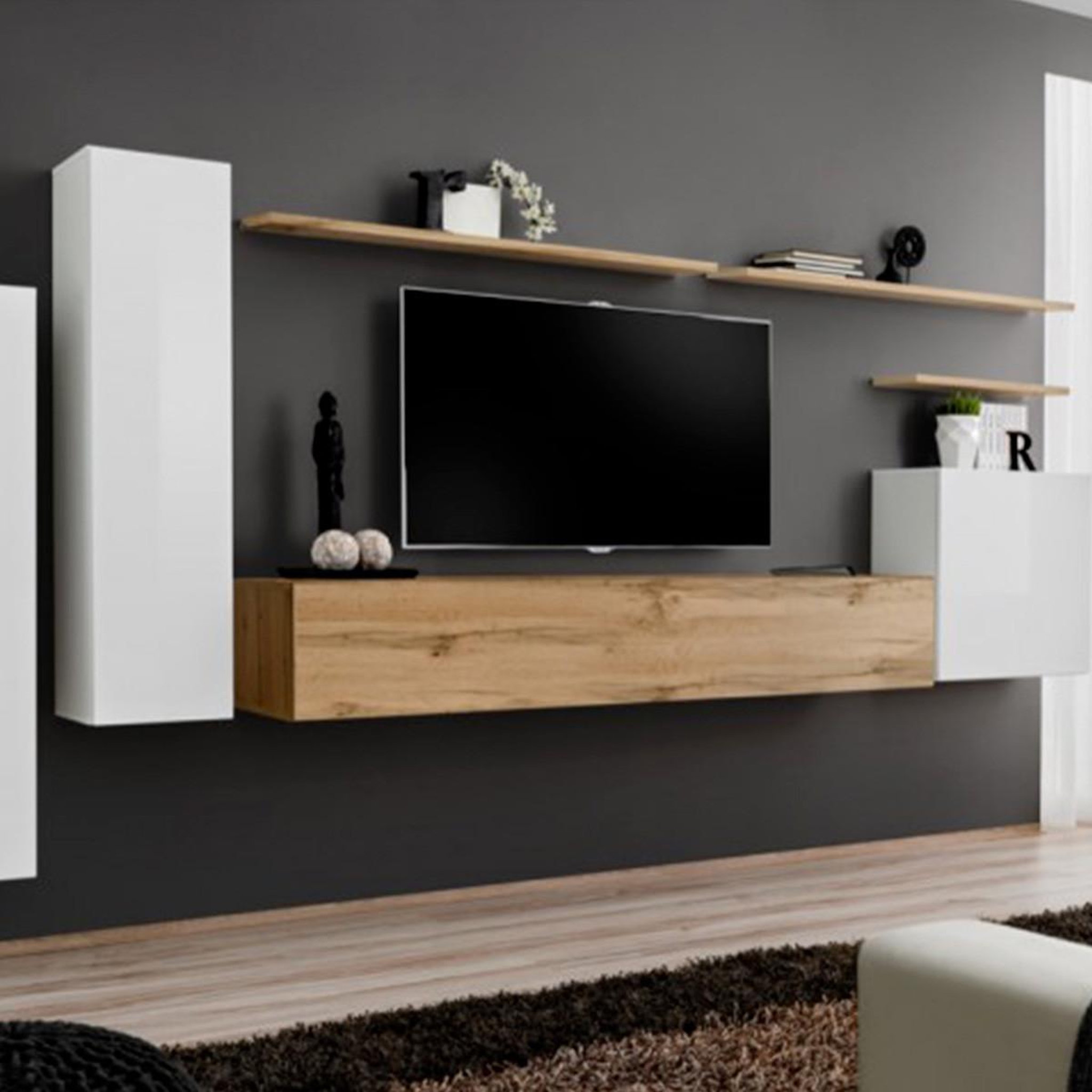 Paris Prix Meuble tv mural design  switch i  330cm blanc & naturel