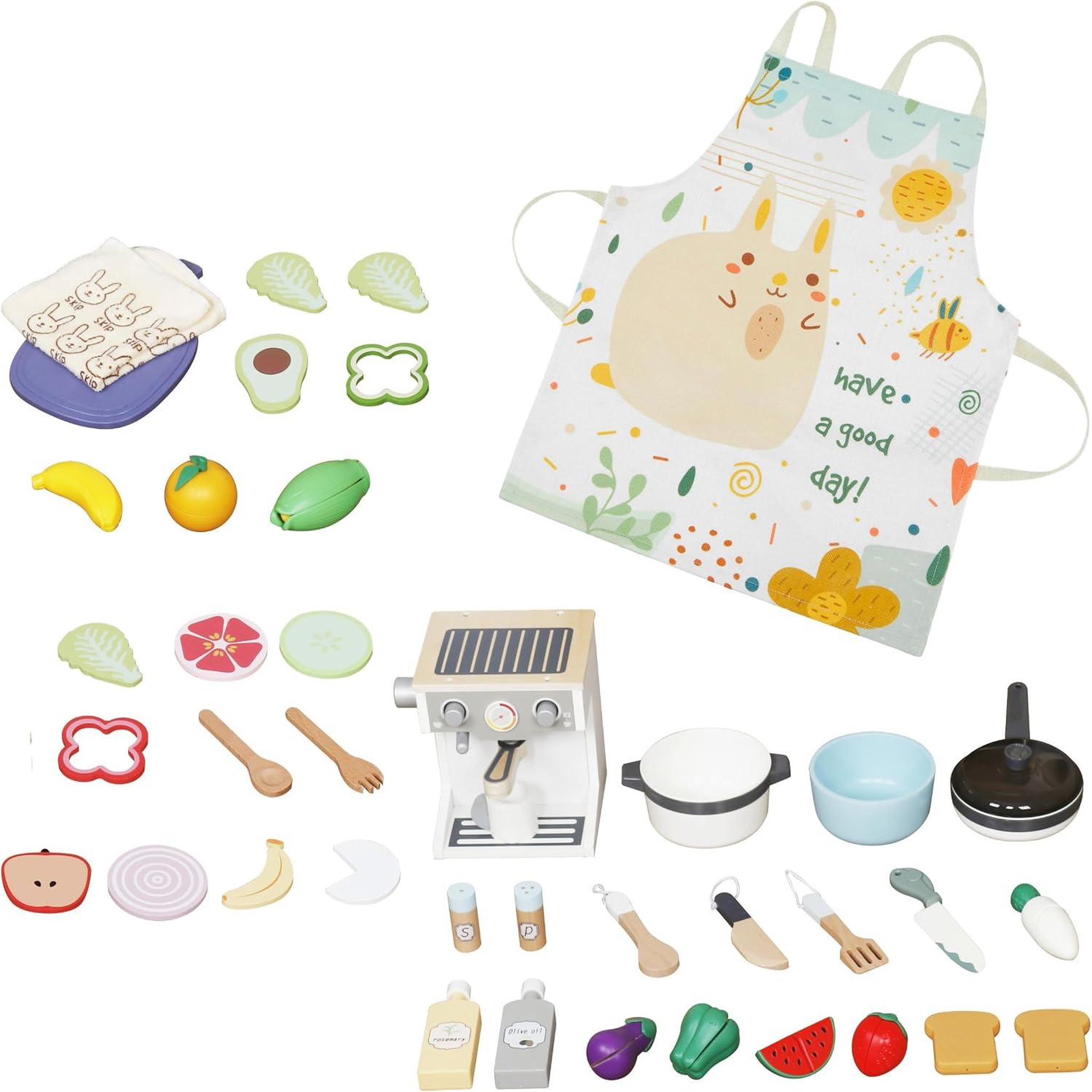 Voir la diapositive 6 : MAMABRUM Grande Cuisine Enfant en Bois XXXL Interactive avec LED, Cafetière et 50 Accessoires, dès 3 Ans