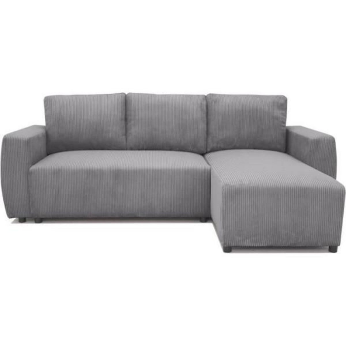 MARKET24 Canapé d'angle convertible réversible 3-4 places PHARELL - velours côtelé Anthracite - Coffre de rangement - L224 x P155 x H