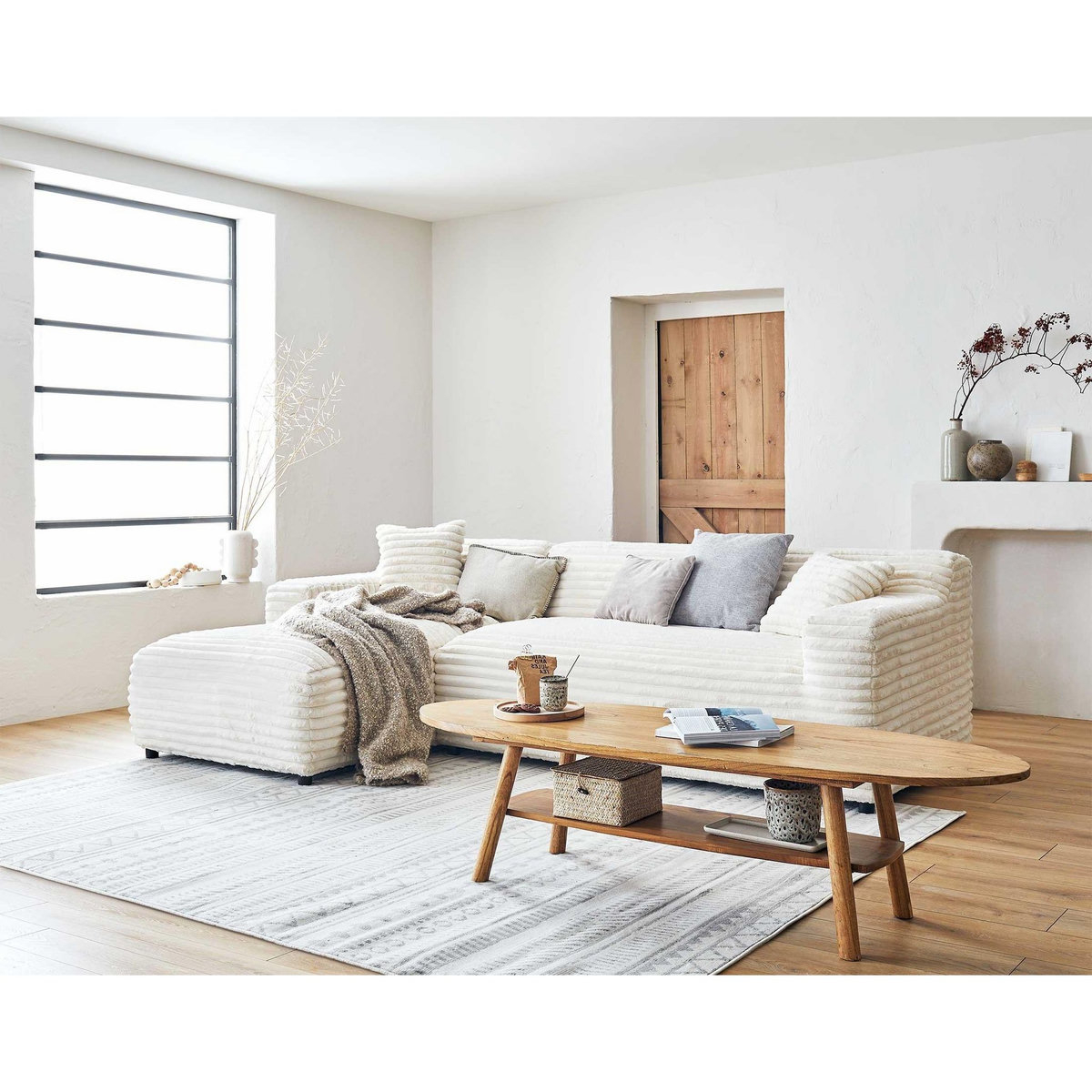 LISA DESIGN Laponie - canapé d'angle gauche - 4 places - en fausse fourrure côtelée