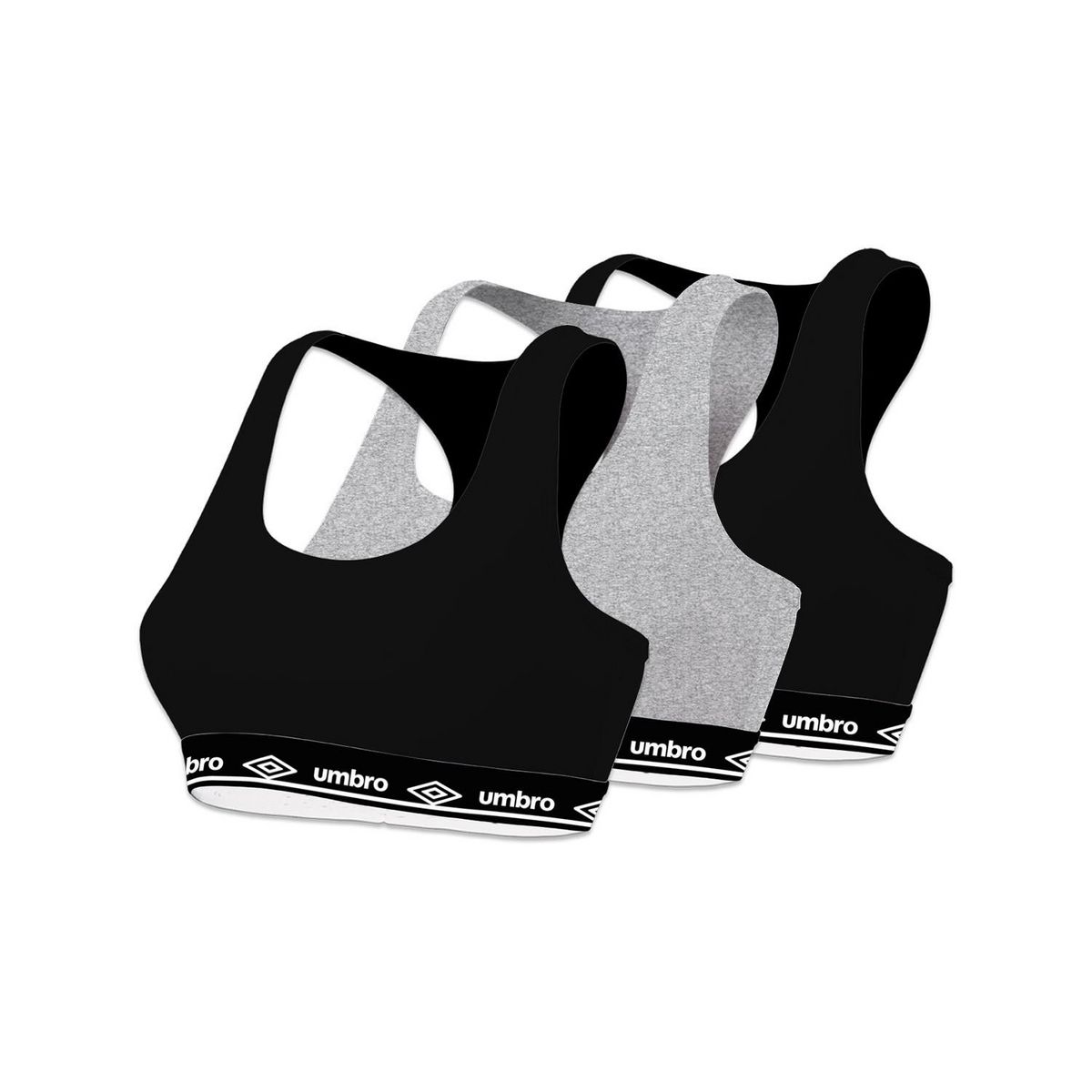 UMBRO Lot de 3 brassières femme en coton Umbro élastique Noir
