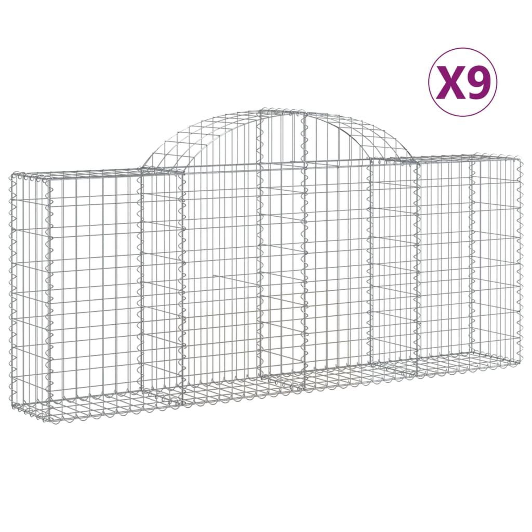 Voir la diapositive 2 : VIDAXL Paniers a gabions arques 9 pcs 200x30x80/100 cm Fer galvanise