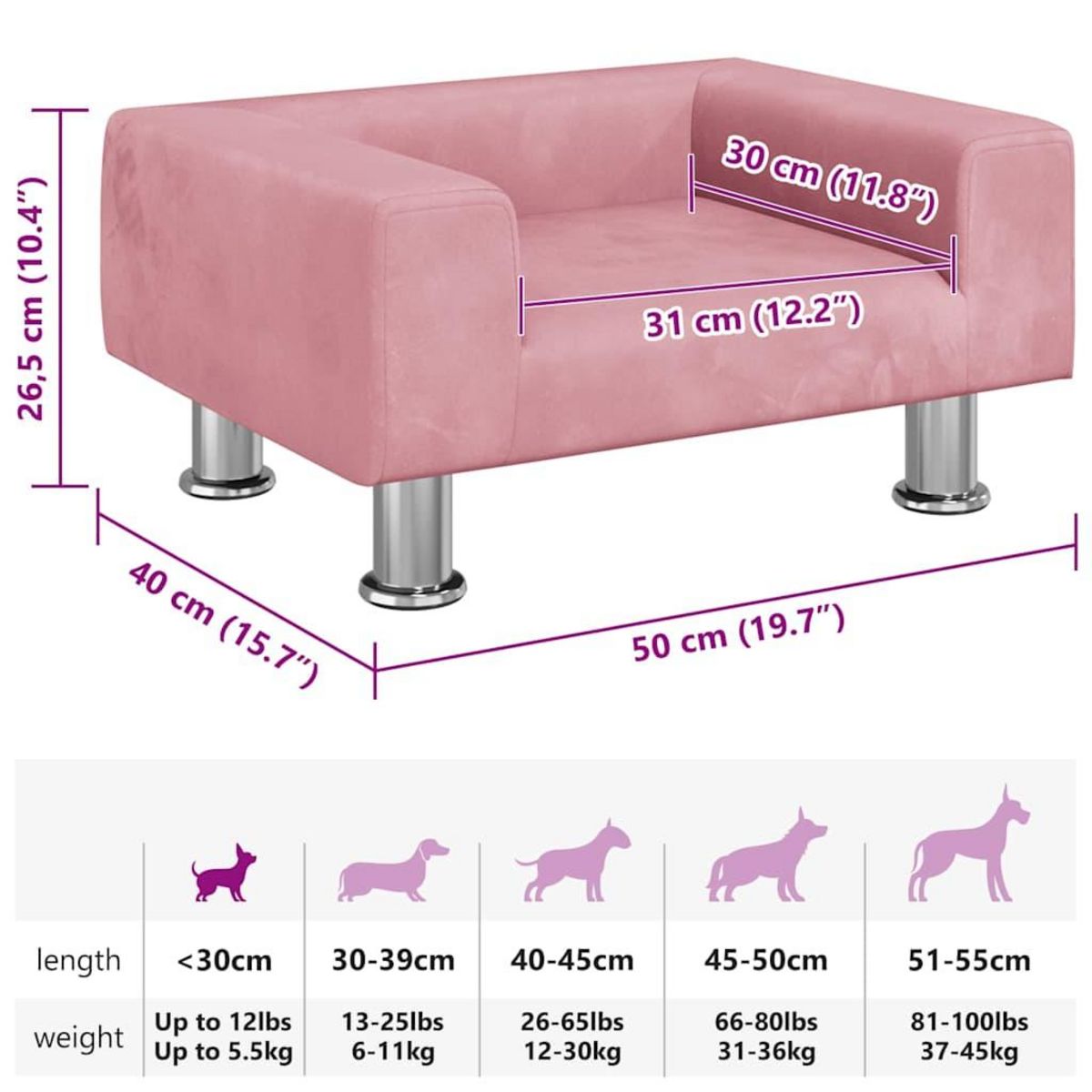 VIDAXL Lit pour chien rose 50x40x26,5 cm velours