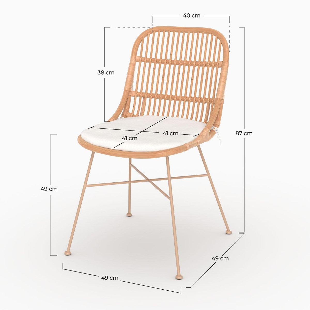 Rendez vous déco Lot de 2 chaises en rotin beige et pieds en métal beige-Moon