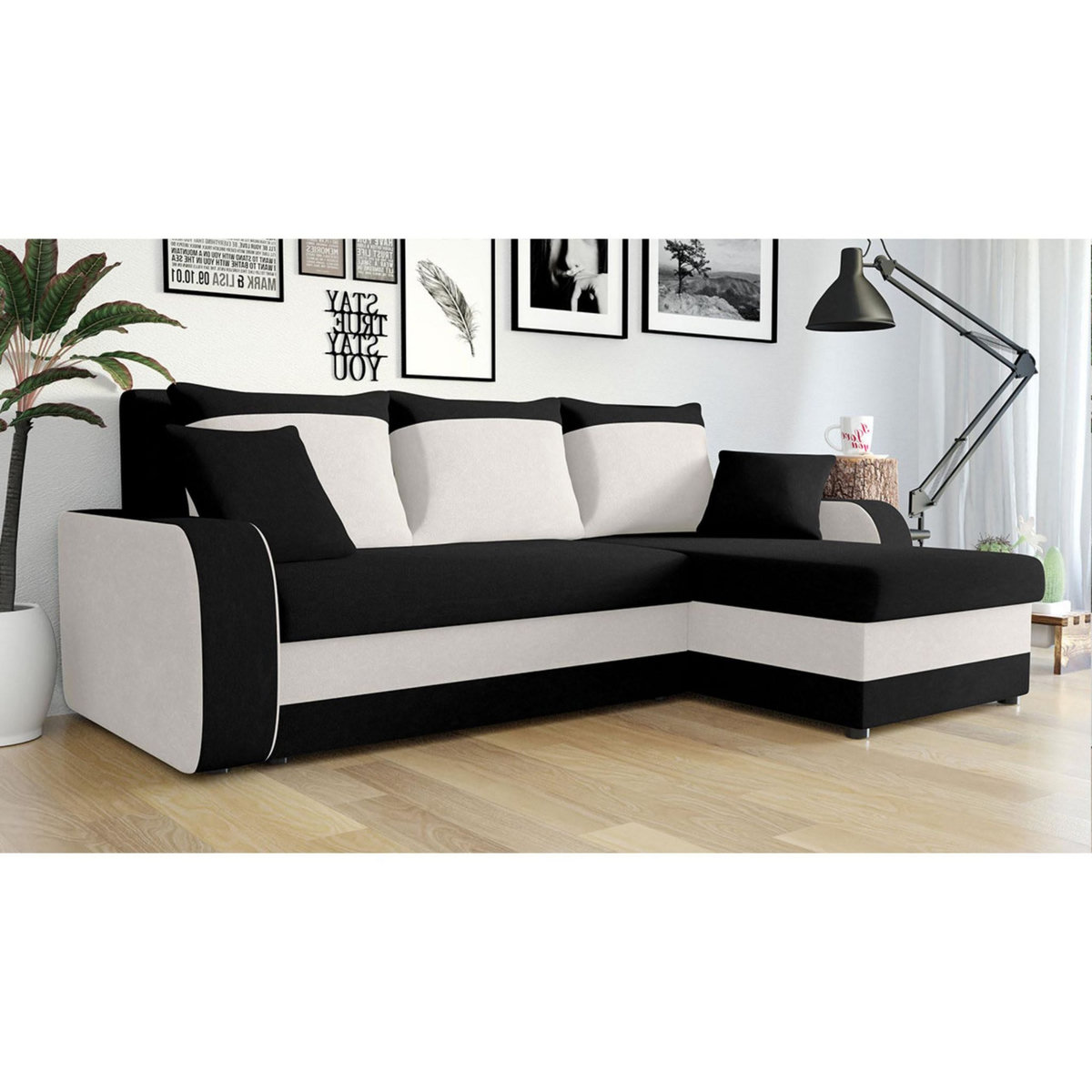 BEST MOBILIER Zelie - canapé d'angle réversible convertible - avec coffre - 4 places - style contemporain