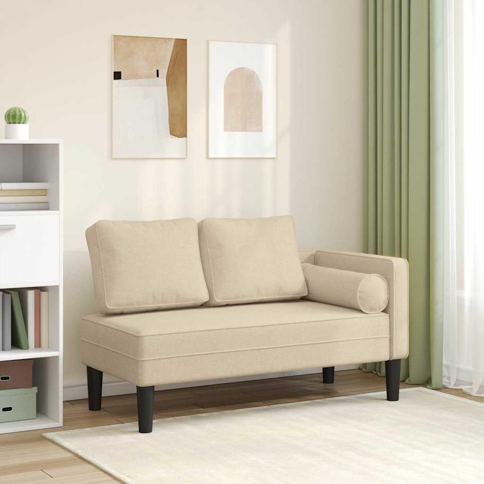 VIDAXL Chaise longue avec coussins creme tissu