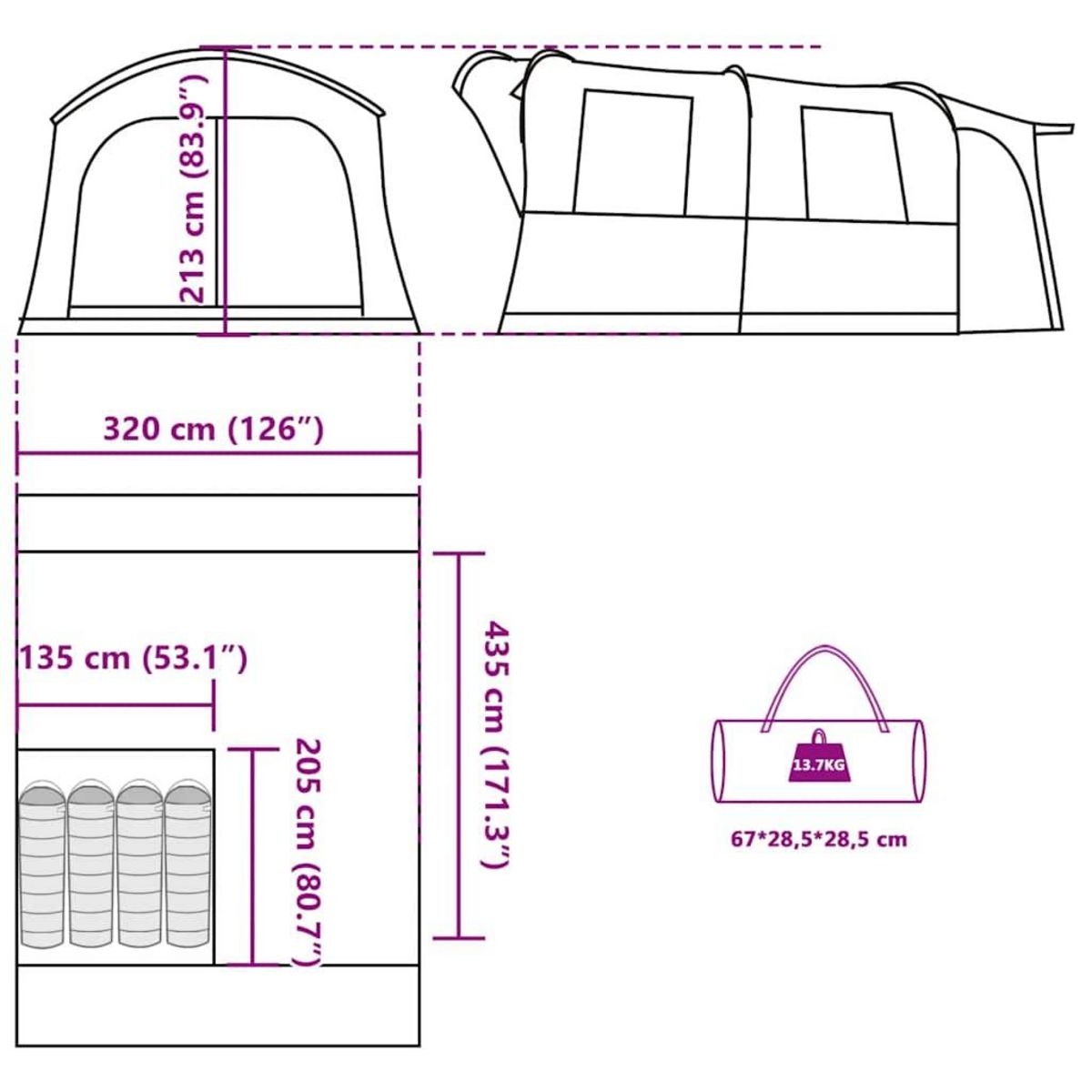 VIDAXL Tente de voiture 4 personnes gris et orange impermeable