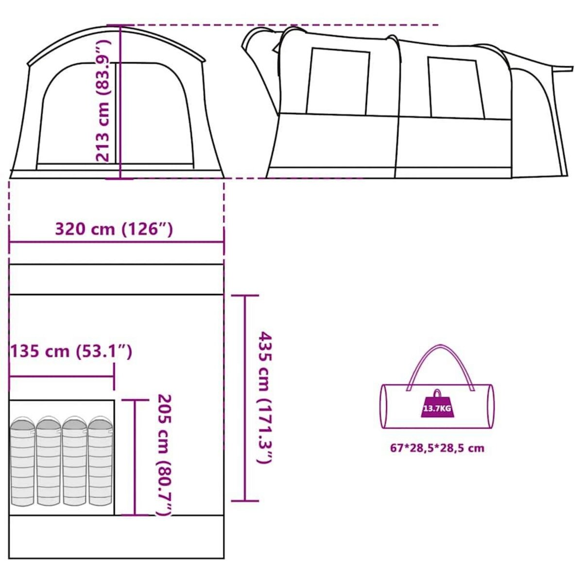 VIDAXL Tente de voiture 4 personnes gris et orange impermeable